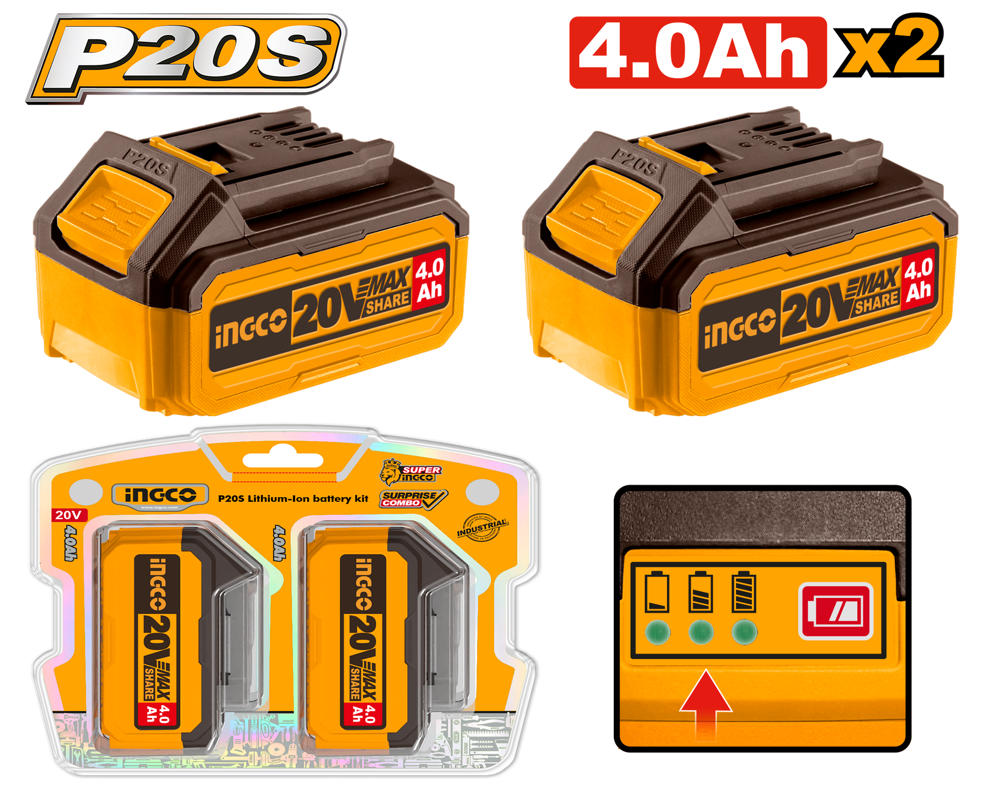 СЕТ БАТЕРИИ INGCO 2×4.0Ah – COSLI240312E