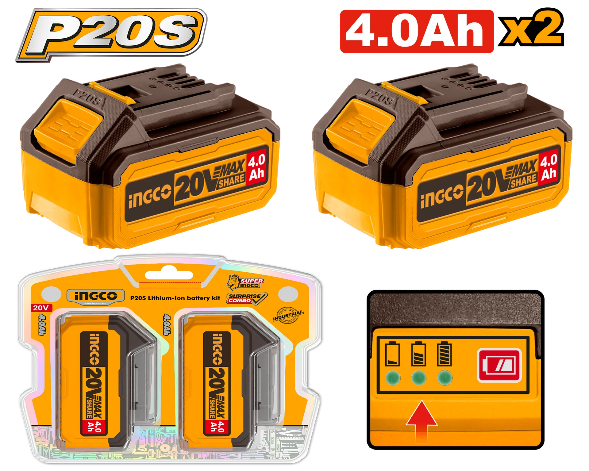Set baterie INGCO 2x4.0Ah - COSLI240312E
