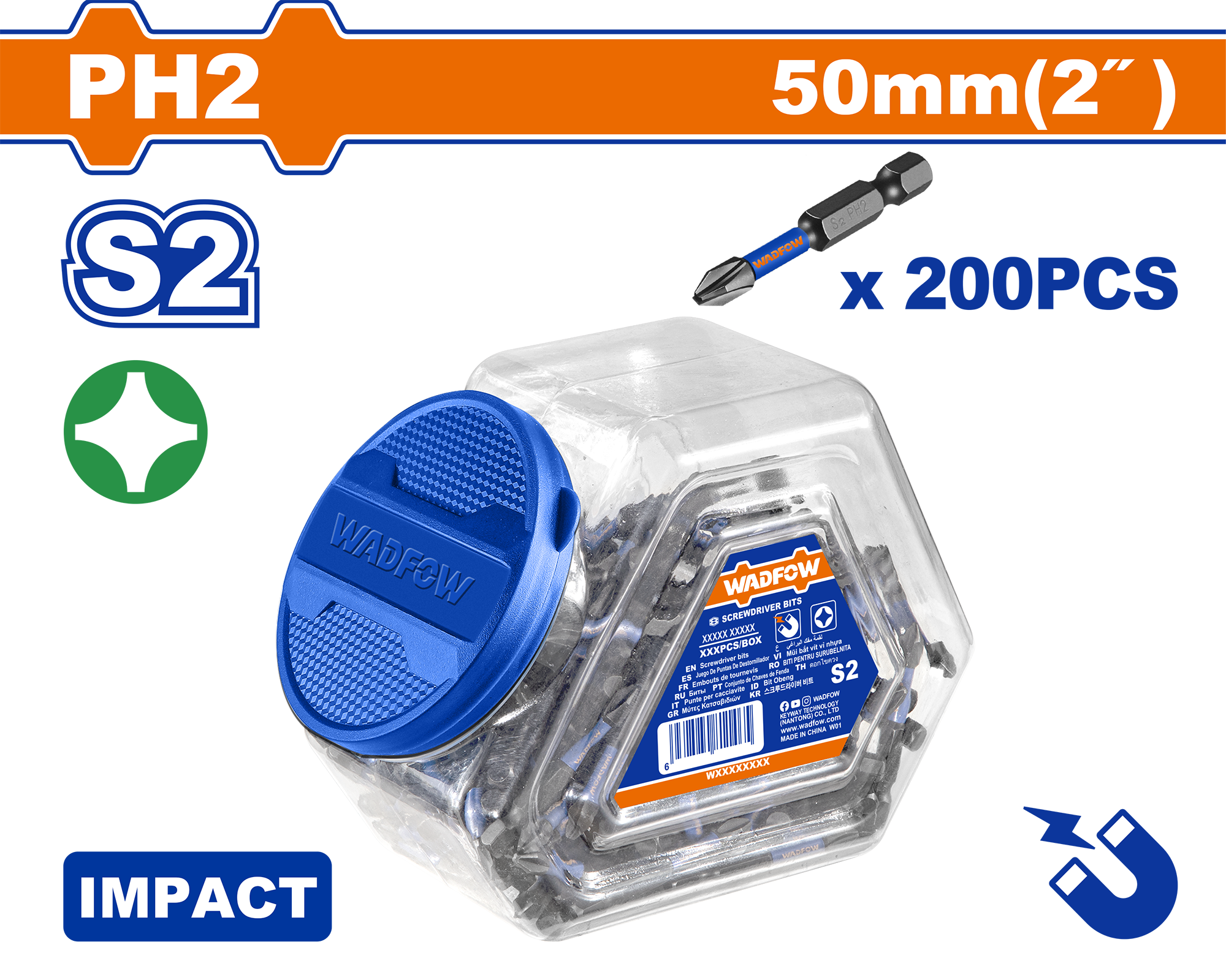 Set 200/1 bitues 50mm PH2 WADFOW WSV5KPH25