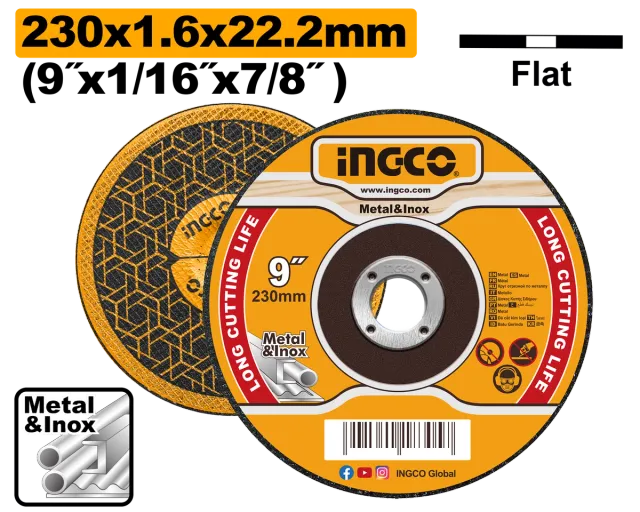 INGCO КАМЕН ЗА БРУСЕЊЕ 230×1.6 ЗА МЕТАЛ MCD162301