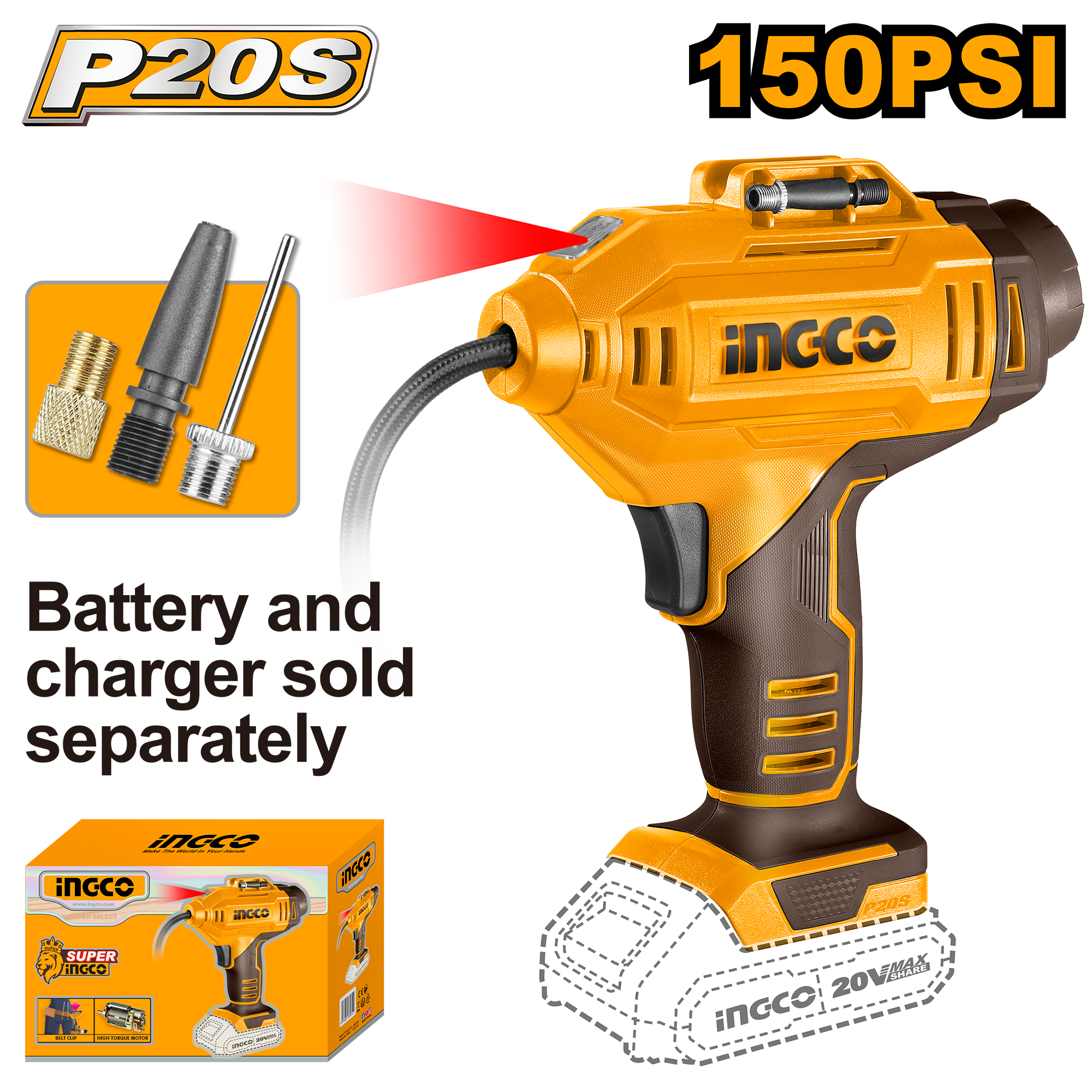 Kompresor i vogël me bateri 165PSI 20V solo pa bateri - INGCO CACLI2018