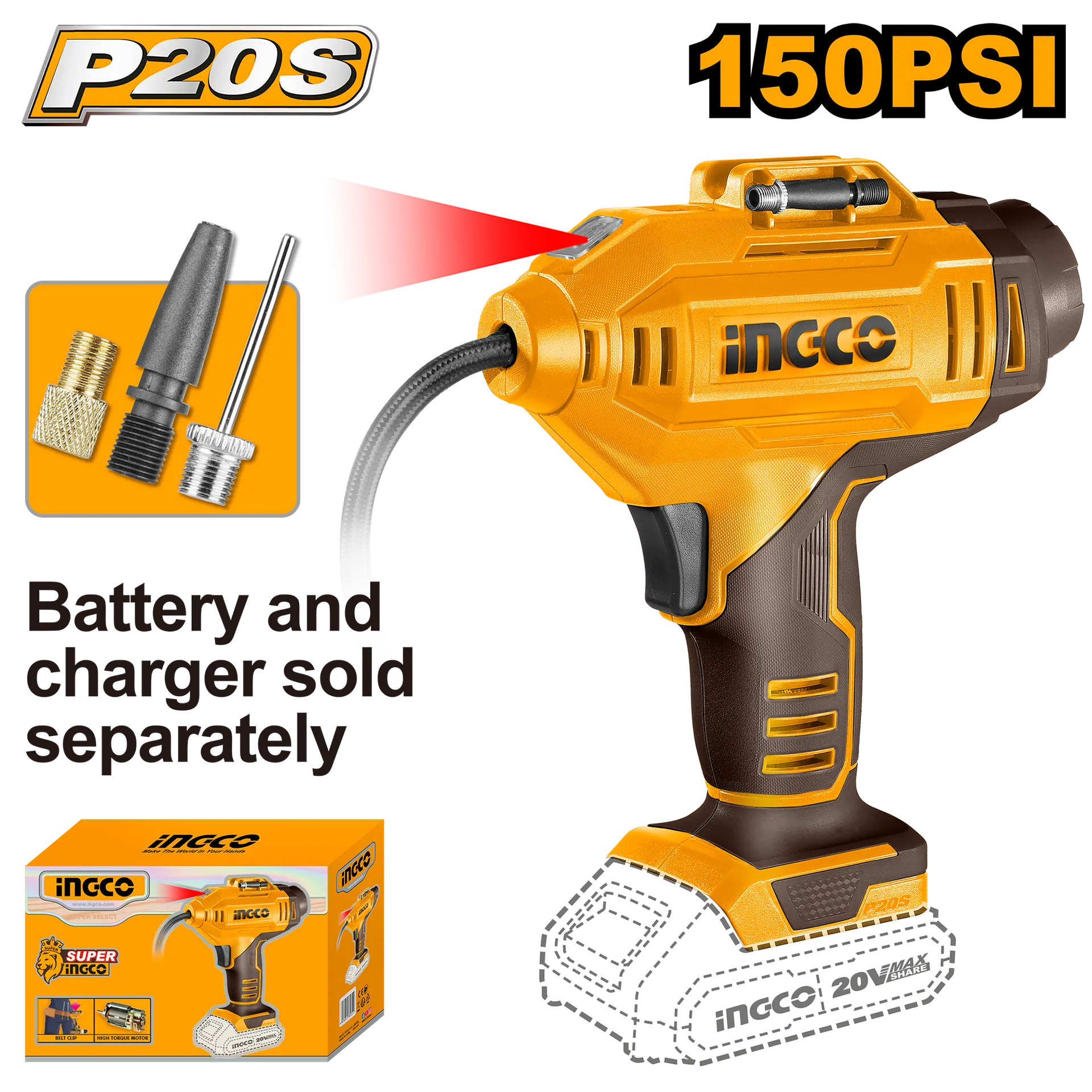 Kompresor i vogël me bateri 165PSI 20V solo pa bateri - INGCO CACLI2018