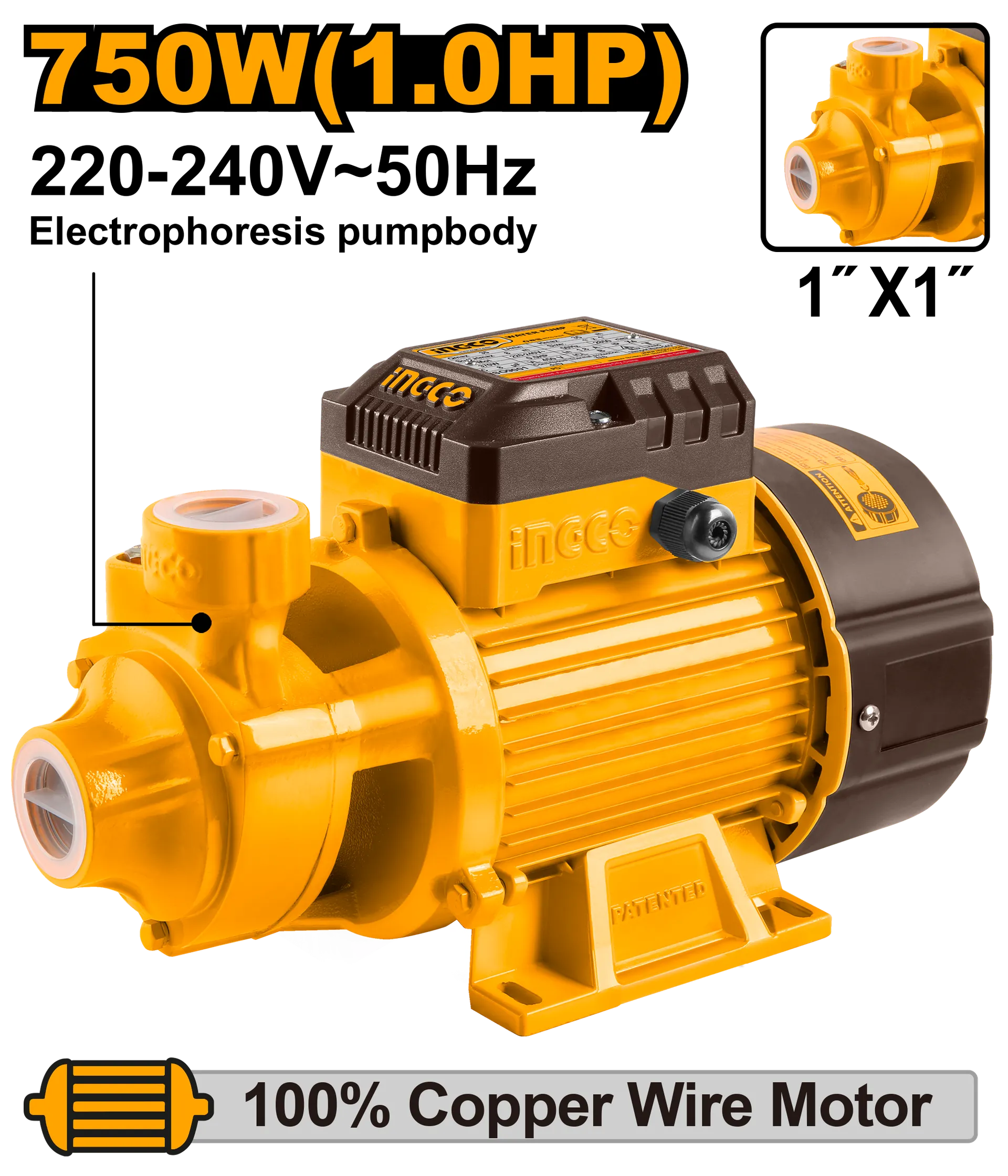 Pompa për ujë INGCO 0.75KW 1" VPM7508
