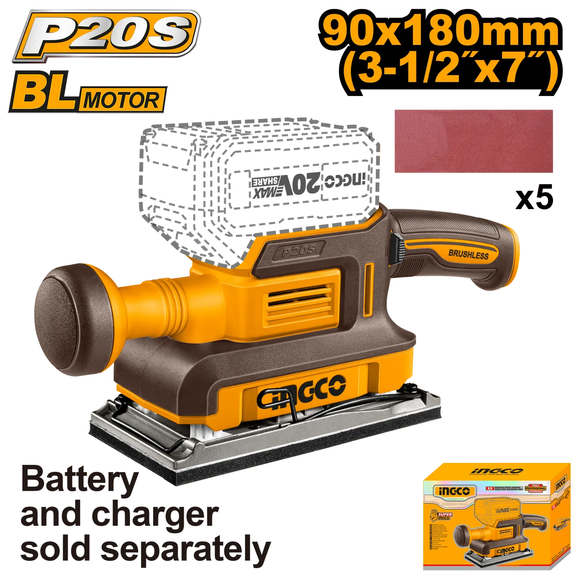 Bruzuese vibruese 20V solo pa bateri INGCO CFSLI2031