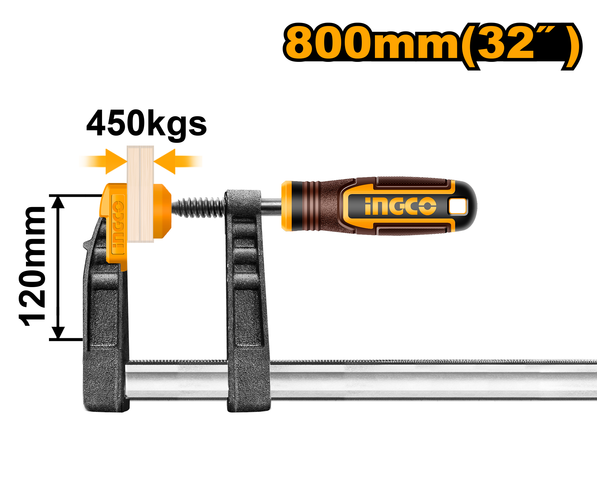 СТОЛАРСКА СТЕГА МЕТАЛНА Тип F 120X800mm INGCO HFC021203
