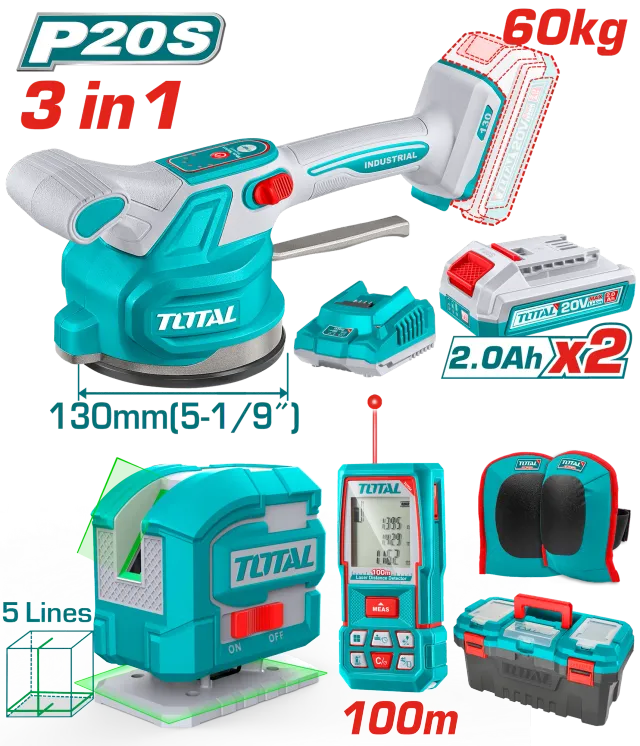 Set kombor baterie 3/1 20V 2×2.0Ah për shtrues pllakash TOTAL TOSLI250606