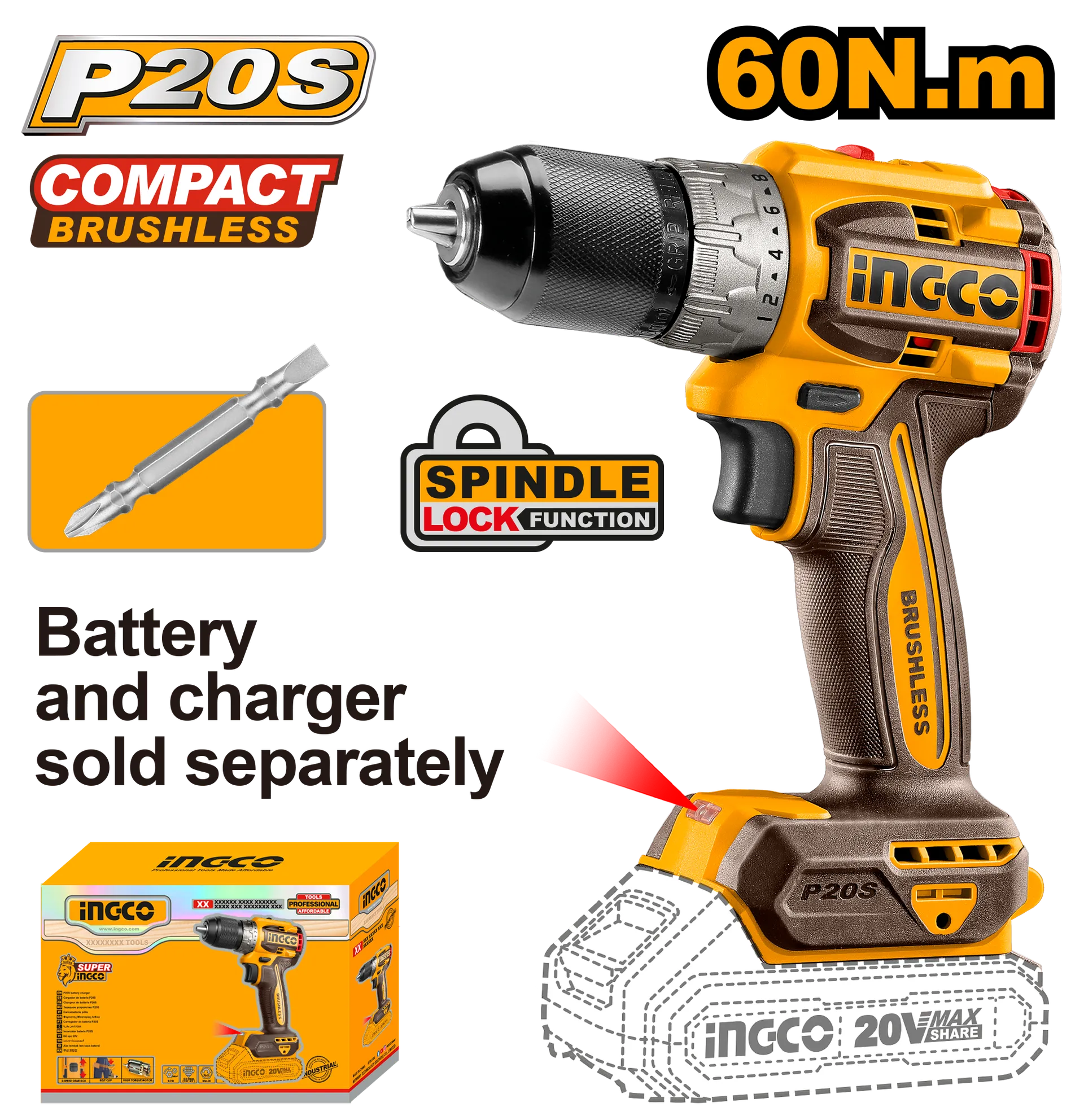 Përforcues 20V solo pa bateria 60N INGCO CDLI206021