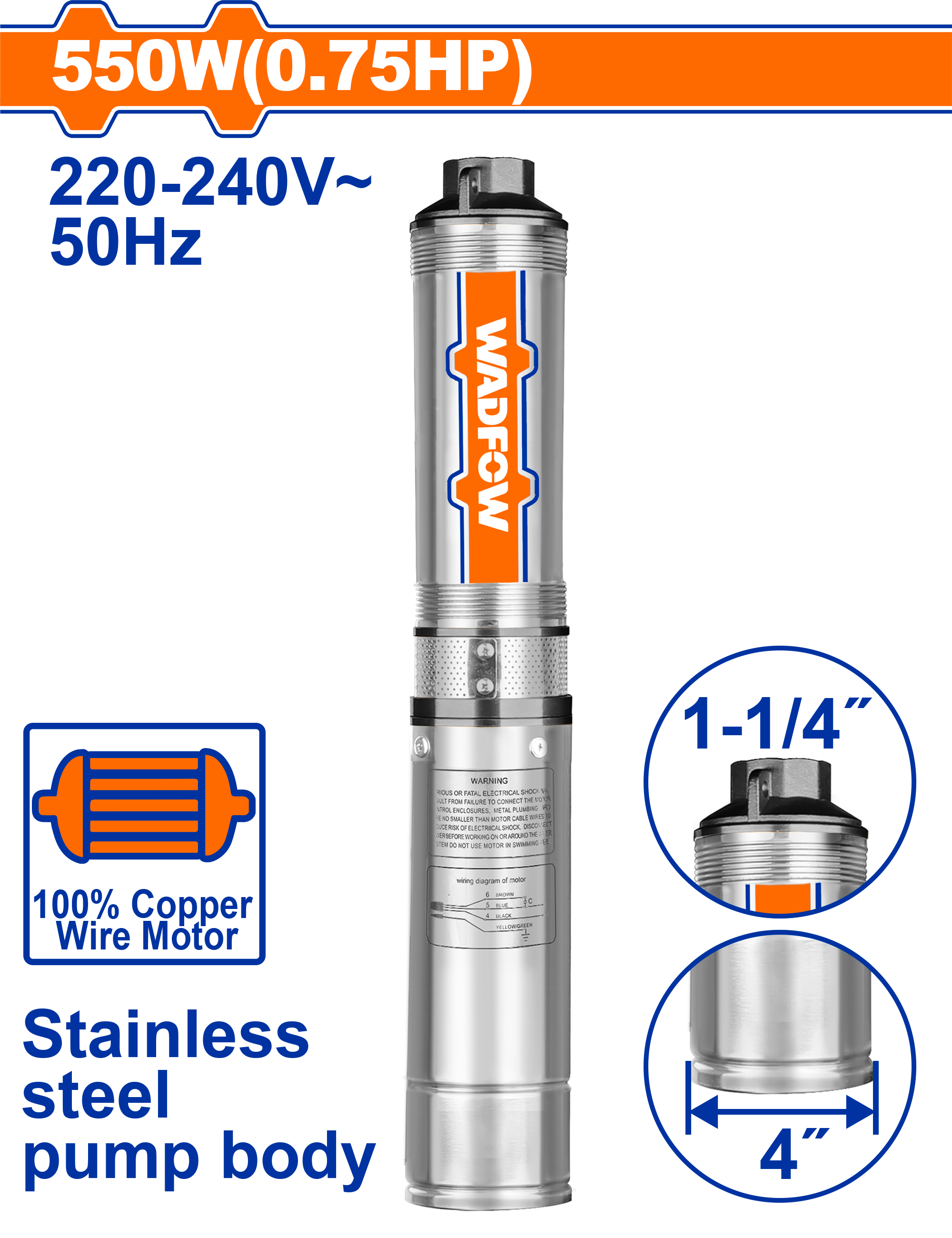 Pompa zhytjeje për ujin 0.55KW WADFOW WWPDA02