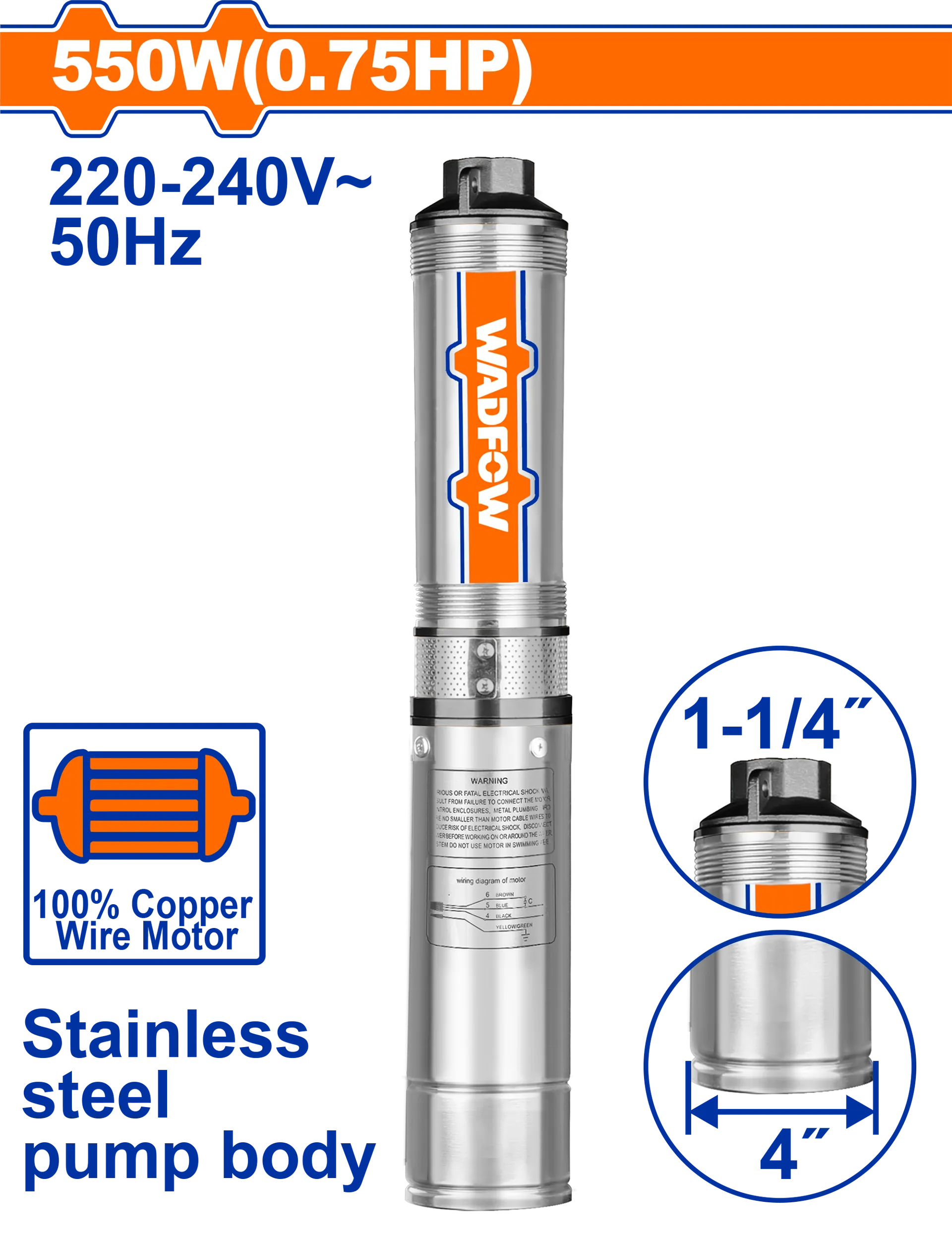 Pompa zhytjeje për ujin 0.55KW WADFOW WWPDA02
