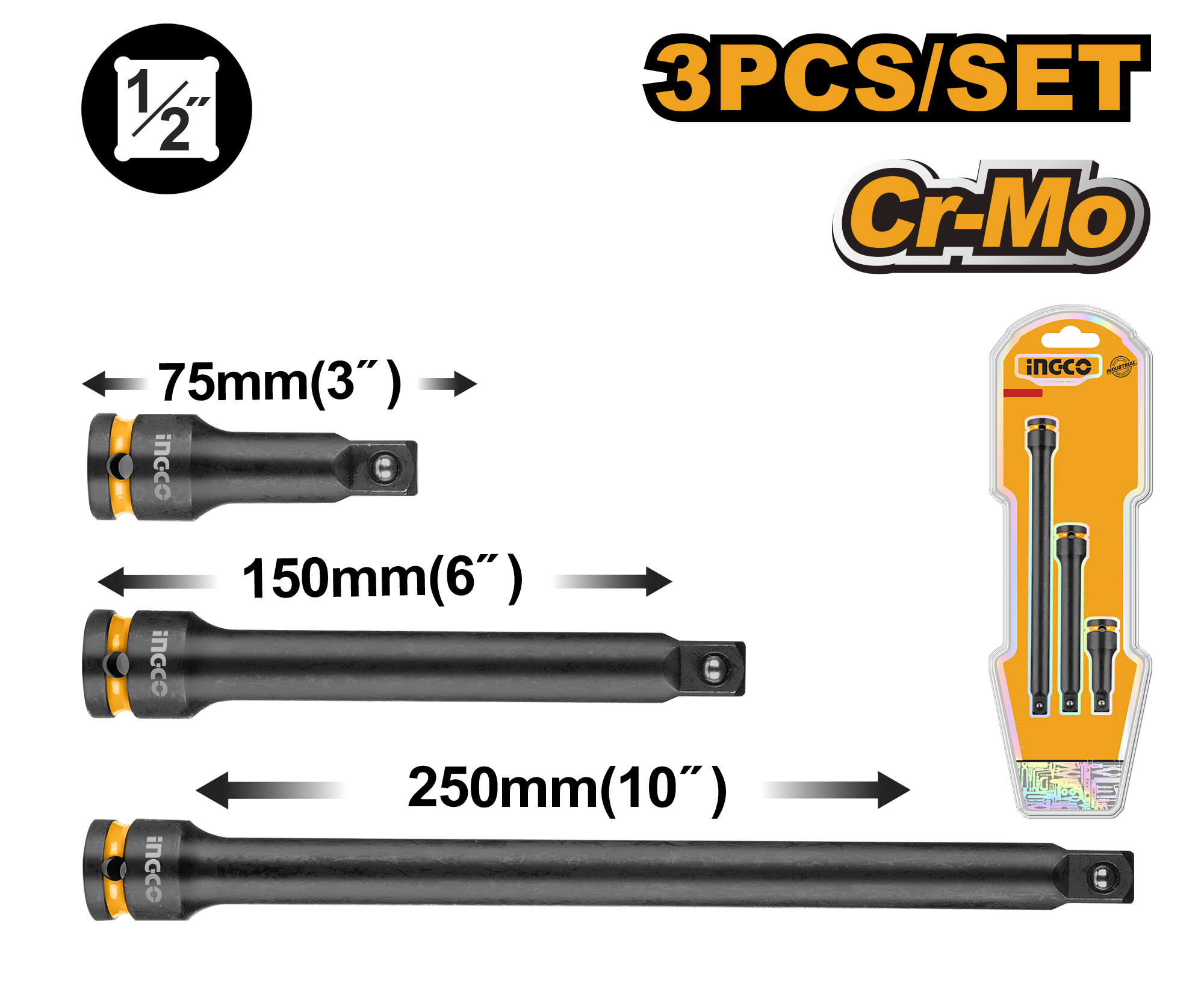 Patentë kyçe zgjatim set 3/1 1/2" INGCO HKISEB12031