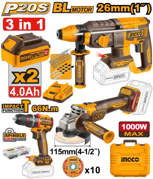 БАТЕРИСКИ COMBO СЕТ 3/1 INGCO 2×4.0Ah – COSLI241198