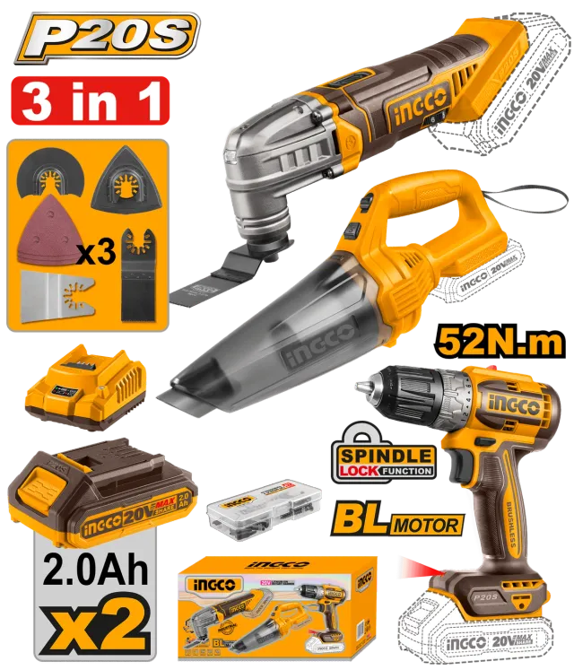 COMBO СЕТ 3/1 20V Правосмукалка 0.5l + СВЕТИЛКА - INGCO COSLI20668