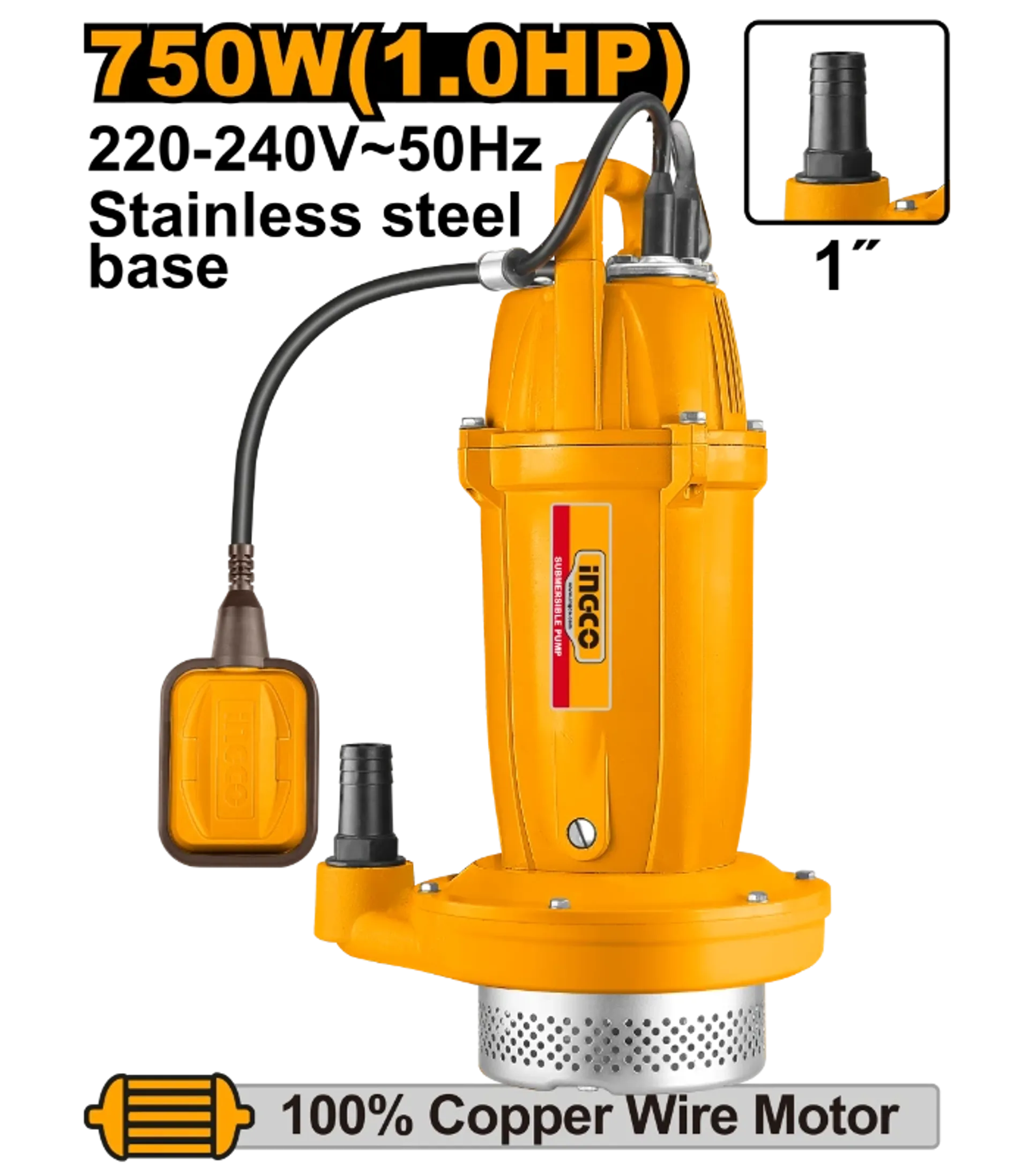 Pompa zhytëse për ujin 0.75KW-32M 1″ INGCO SPC75068