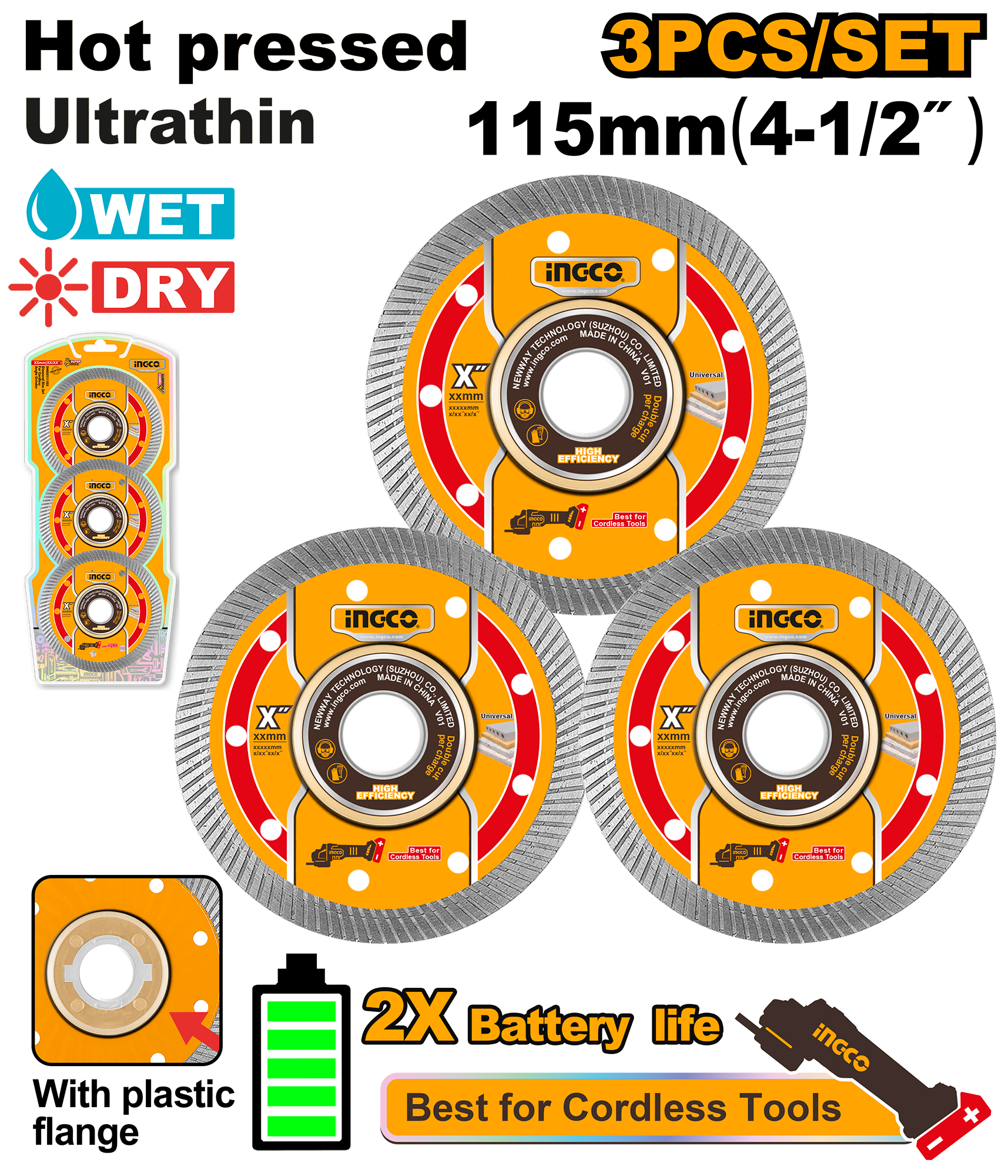 INGCO DMD0511503 Seti i Diskut Diamanti 115mm 3/1 Ultrathin për Vegla me Bateri