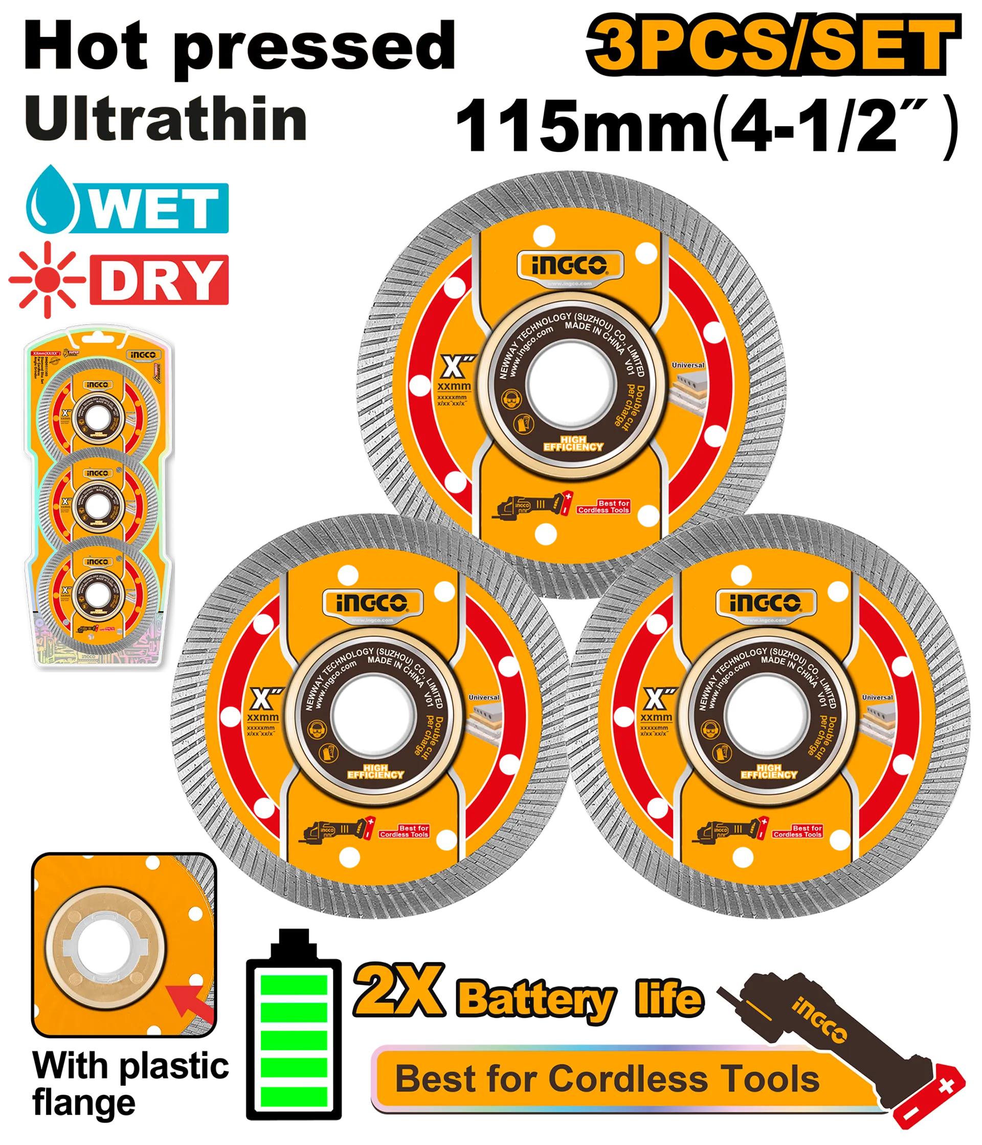 INGCO DMD0511503 Seti i Diskut Diamanti 115mm 3/1 Ultrathin për Vegla me Bateri
