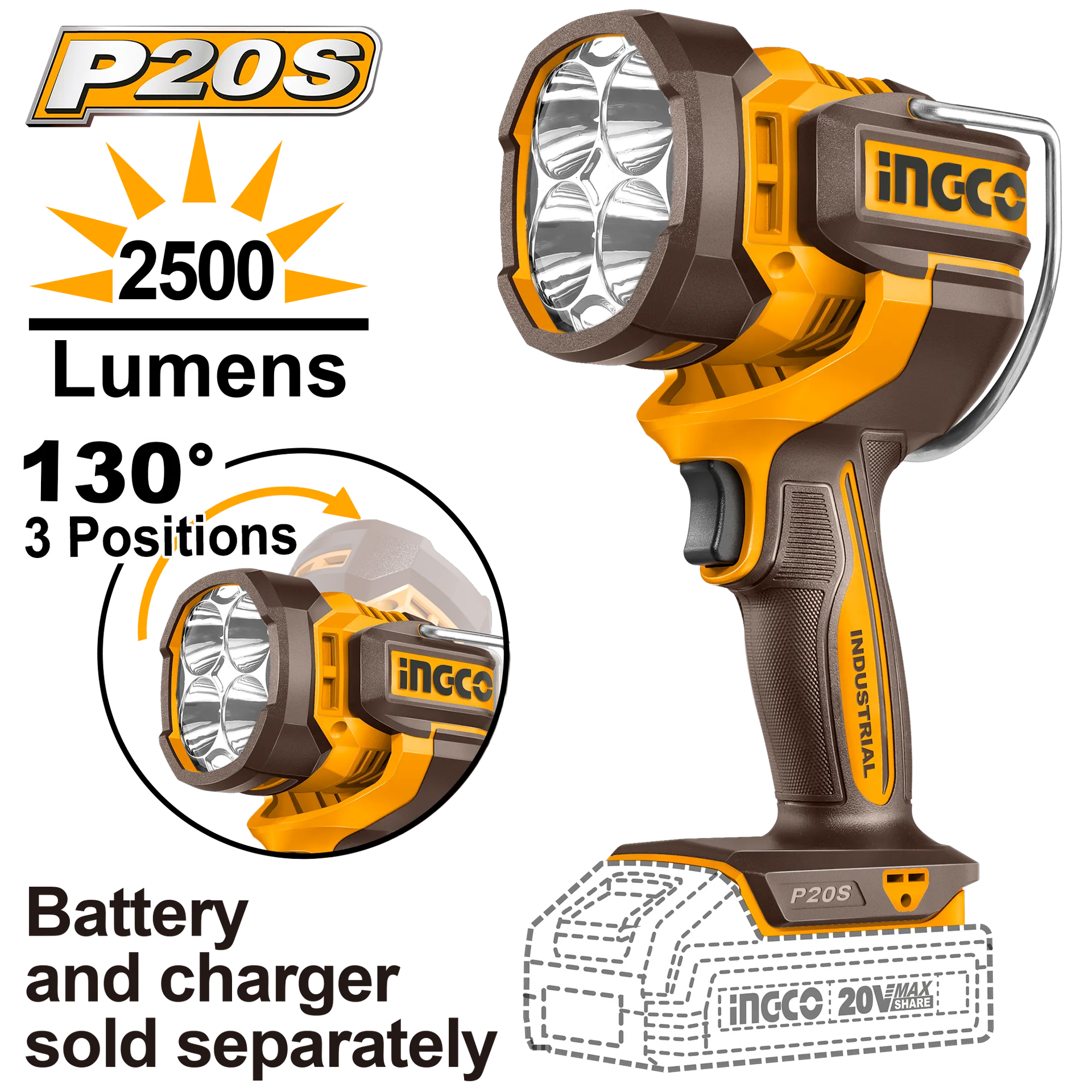 Llamba punues baterie 2500LM 20V vetëm INGCO CWLI20885