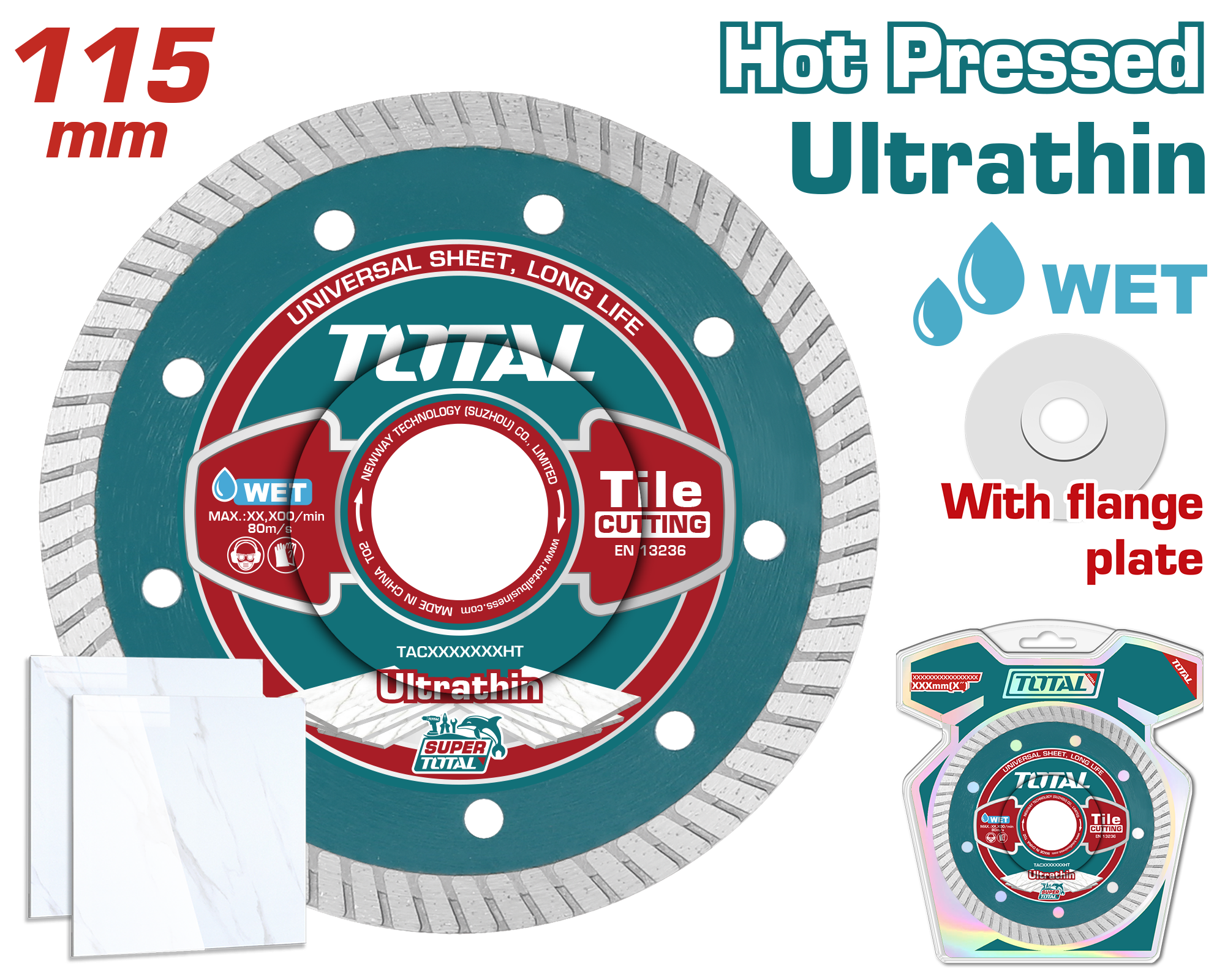 Disk diamant TOTAL për prerje uji 115×0.8mm turbo TAC2131151HT