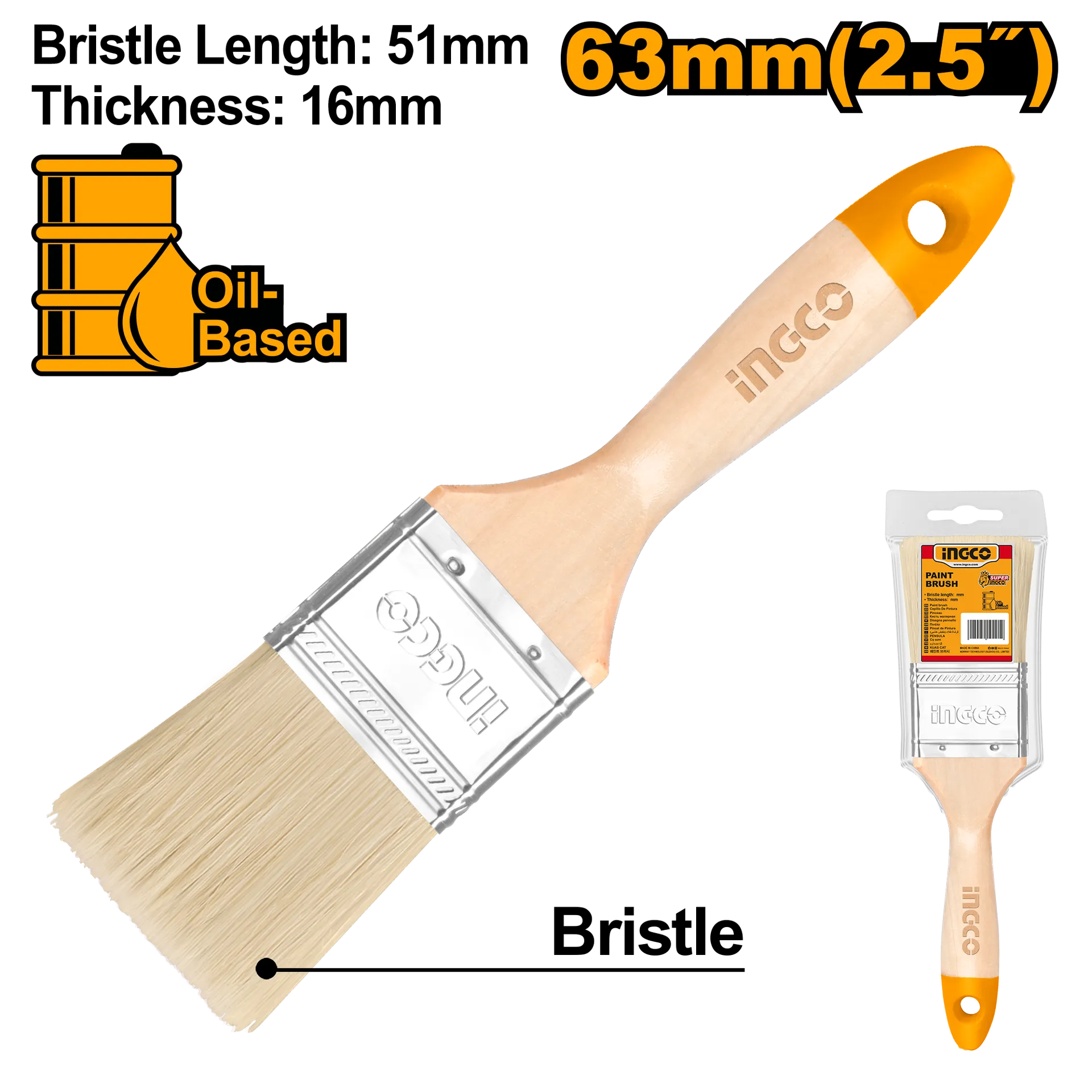 Furçë për pikturë dorezë druri INGCO 2.5″ 63mm CHPTB0125