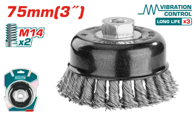 ЧЕТКА МЕТАЛ 75mm ЗА АГОЛНА БРУСИЛКА M14x2 TOTAL TAC32035