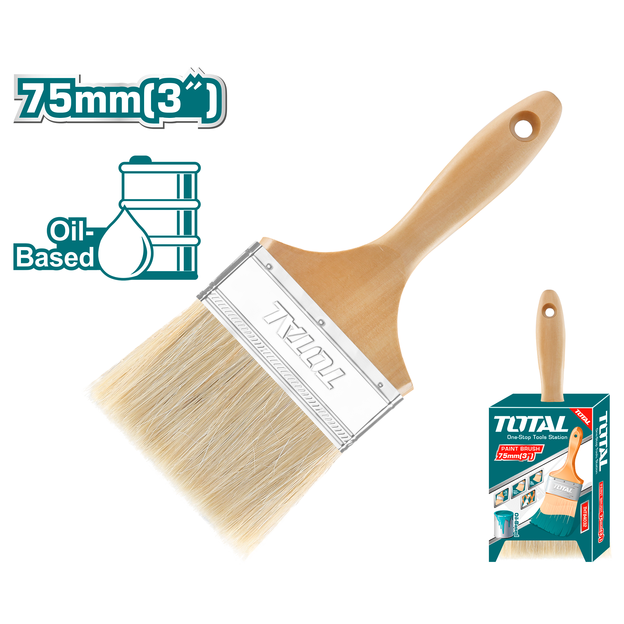Furça përfshirjeje 75mm dorezë druri TOTAL THT84032