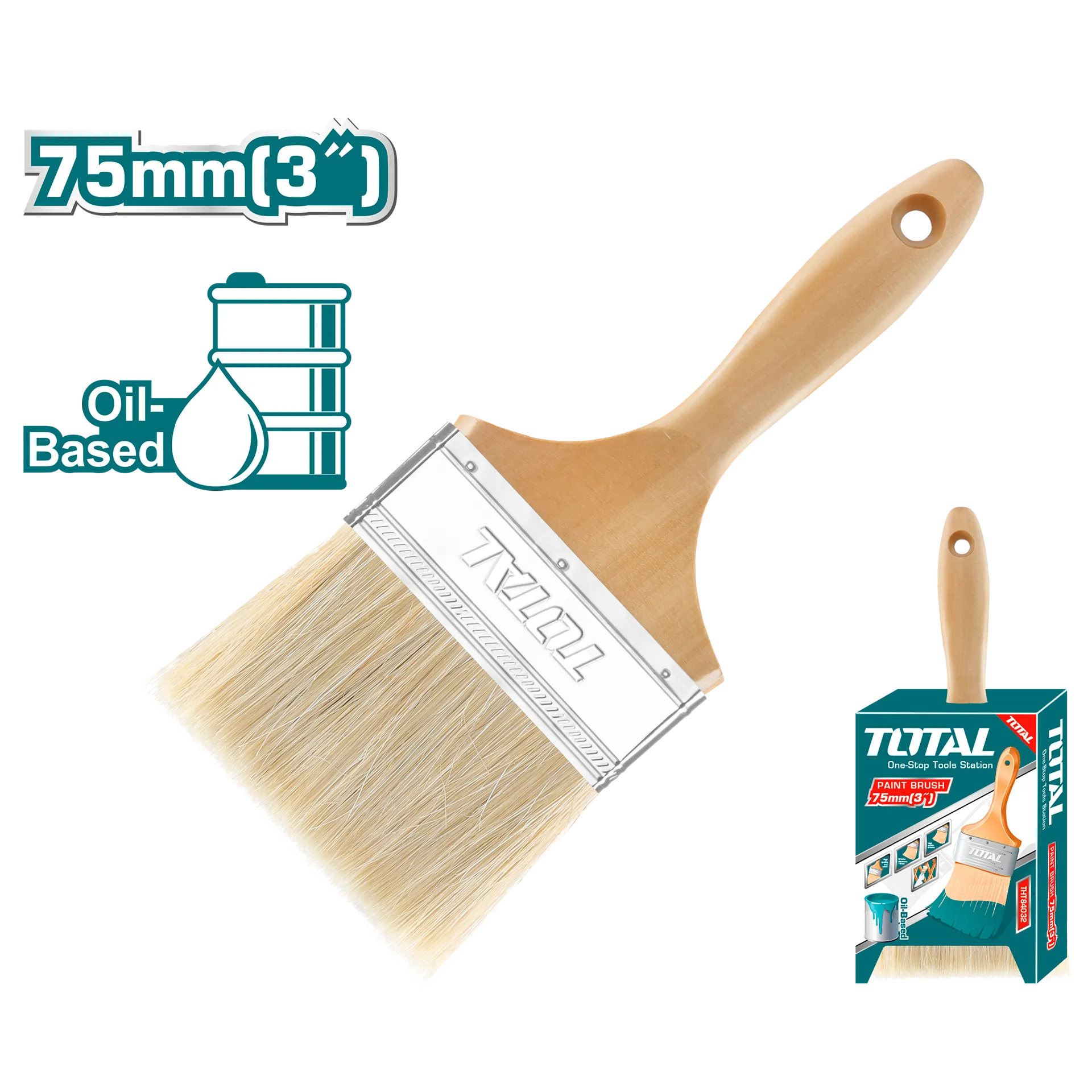 Furça përfshirjeje 75mm dorezë druri TOTAL THT84032