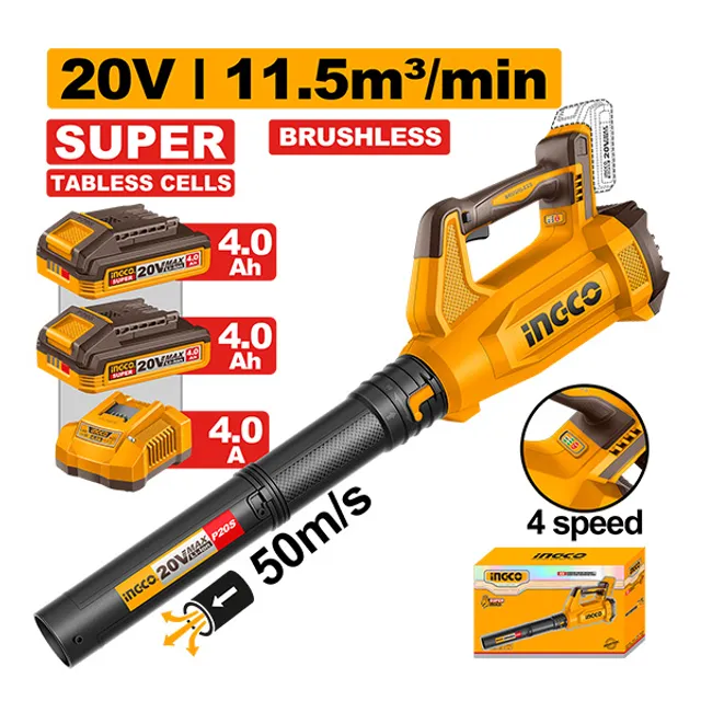 АСПИРАТОР ДУВАЧ 20V 11.5m³/min BRUSHLESS 2×4.0Ah БАТЕРИИ INGCO CABLI205082