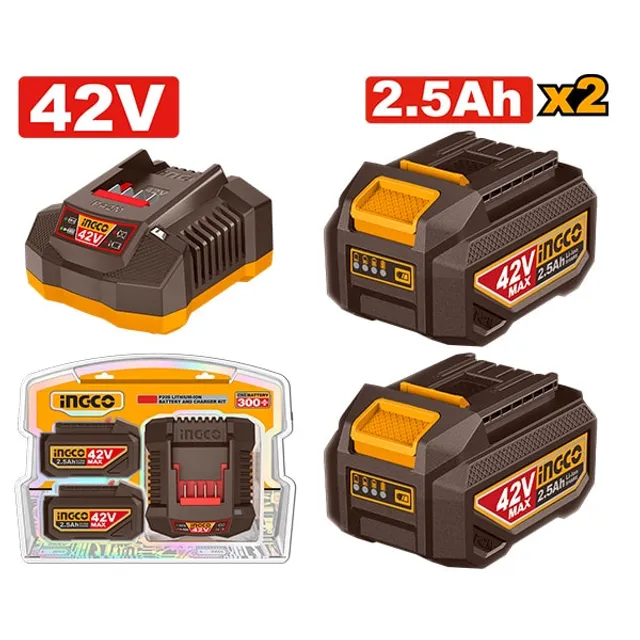 БАТЕРИИ INGCO 42V 2×2.5Ah + ПОЛНАЧ FBCPM25221