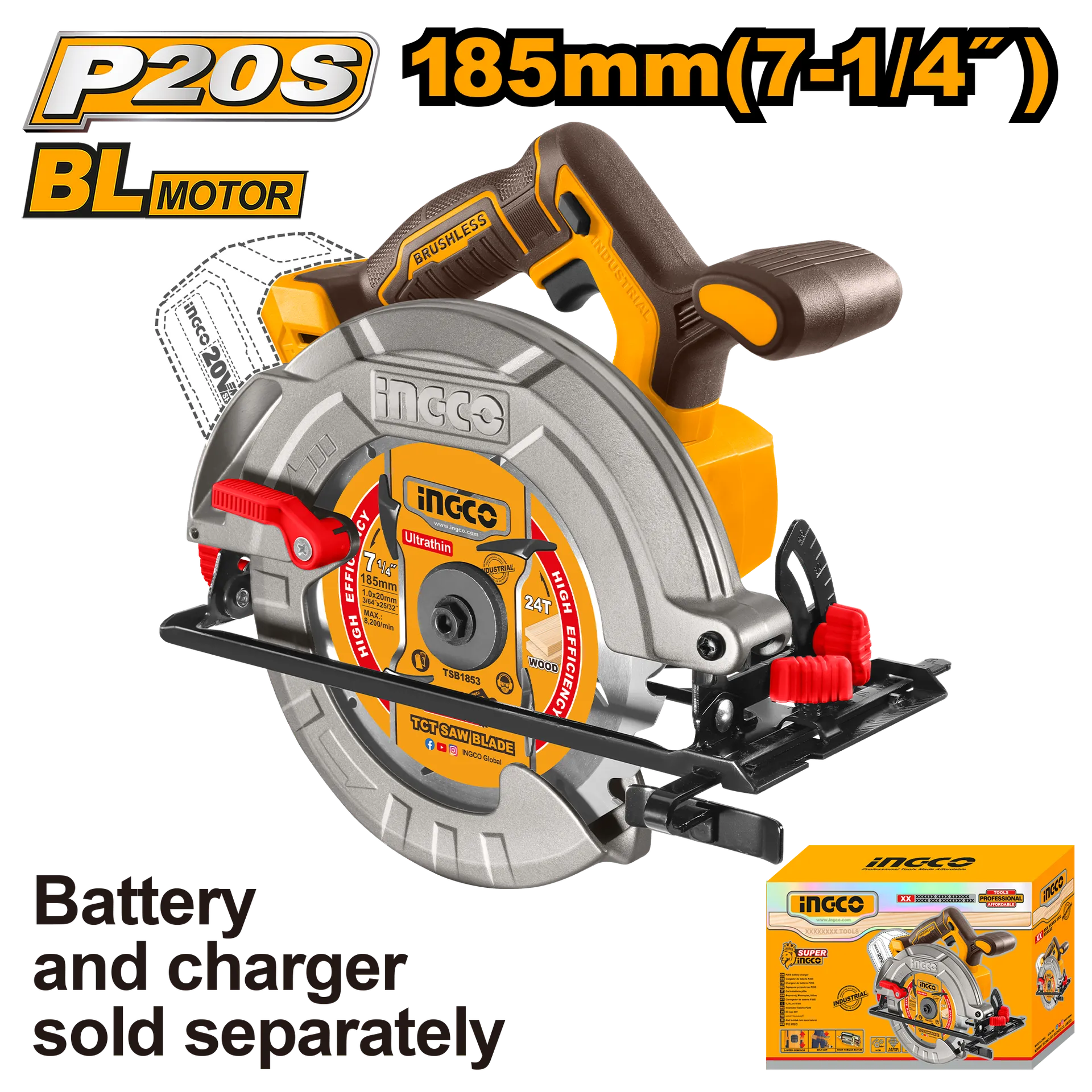 Sharresa dore me bateri 185mm 20V solo pa bateri F185 INGCO CSLI1851
