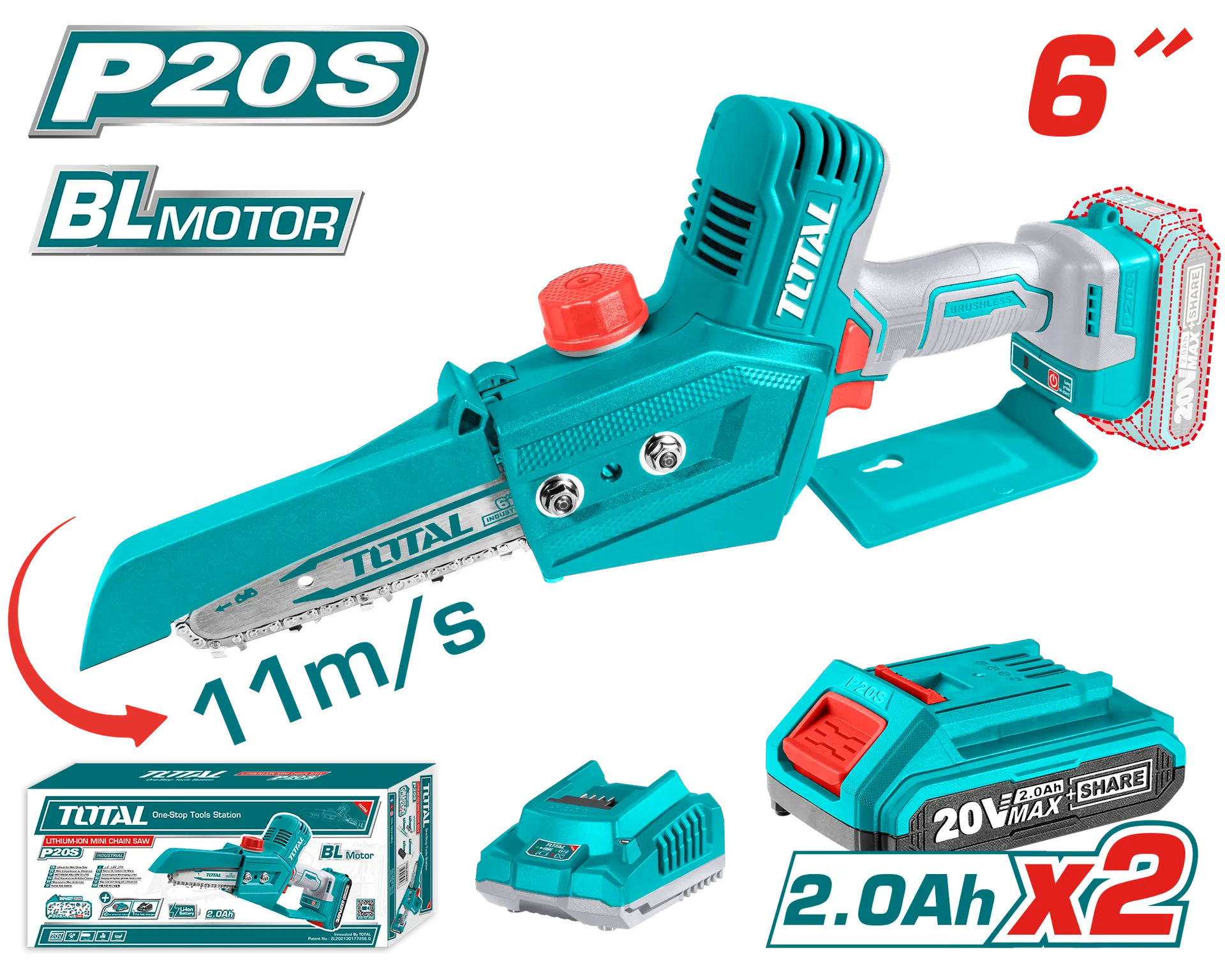 Sharër me bateri për degë 20V 2×2.0Ah TOTAL TGSLI20683