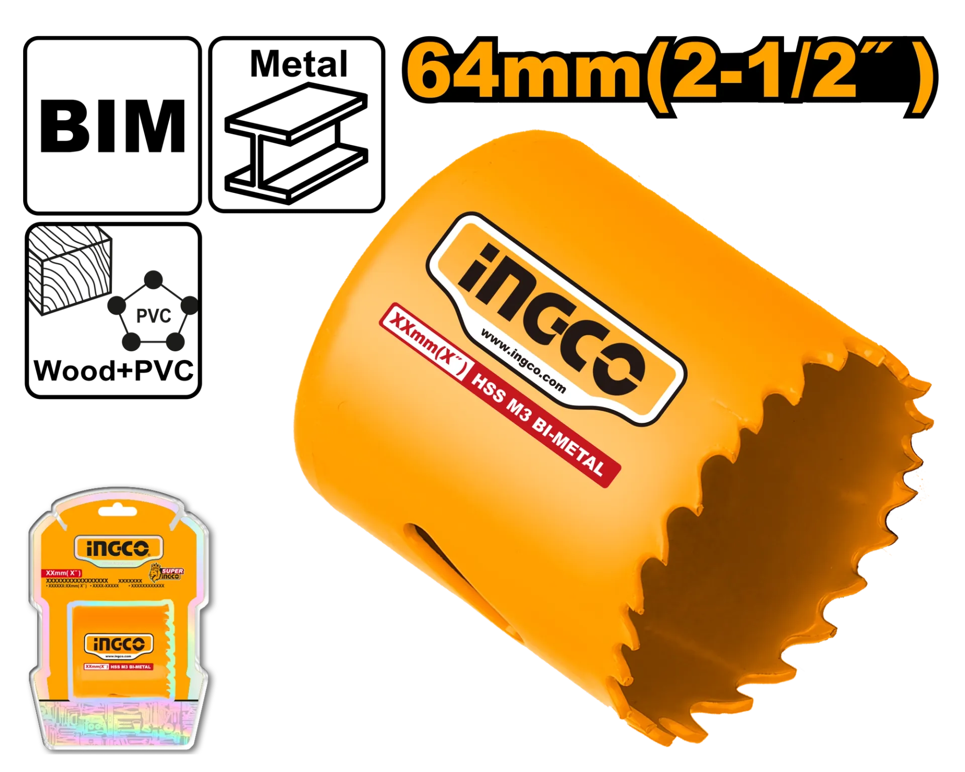 Kurorë BI-metal për vrima INGCO 64mm HSB10641