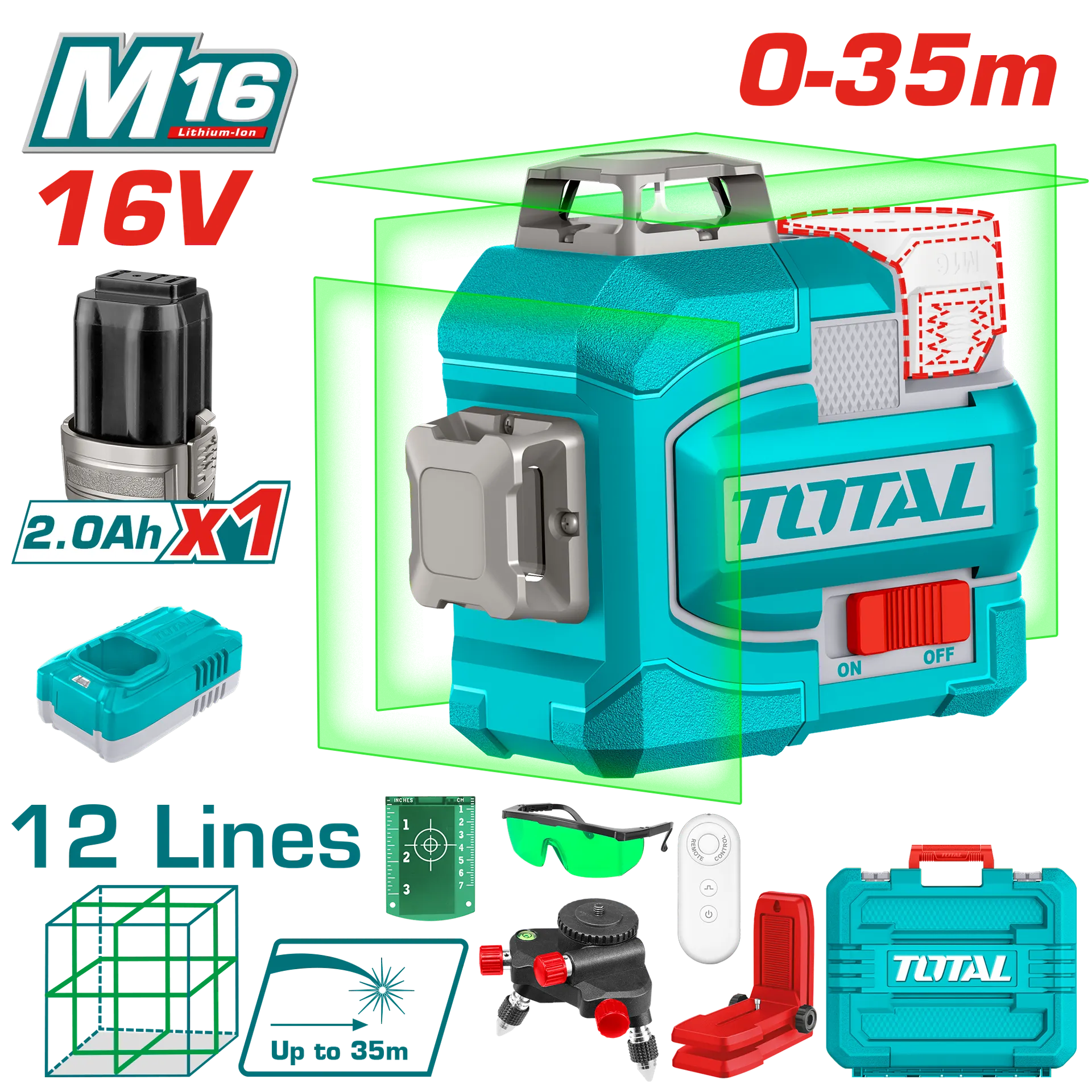 Nivelator lazer 12 linja 16V 1×2.0Ah bateri TOTAL TLL301201
