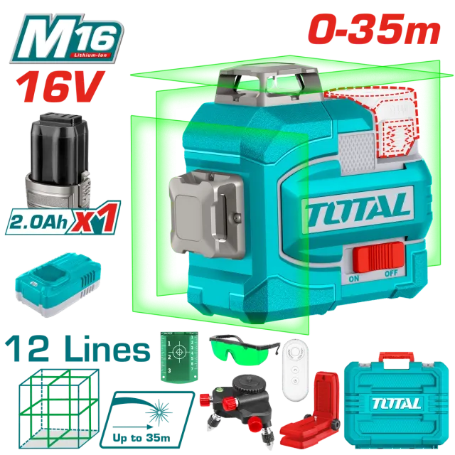 ЛАСЕР НИВЕЛАТОР 12 ЛИНИИ 16V 1×2.0Ah БАТЕРИЈА TOTAL TLL301201