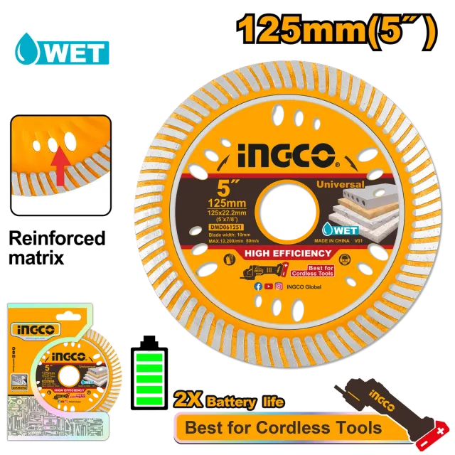 Disk diamant universal 125mm për vegël me bateri INGCO DMD061251