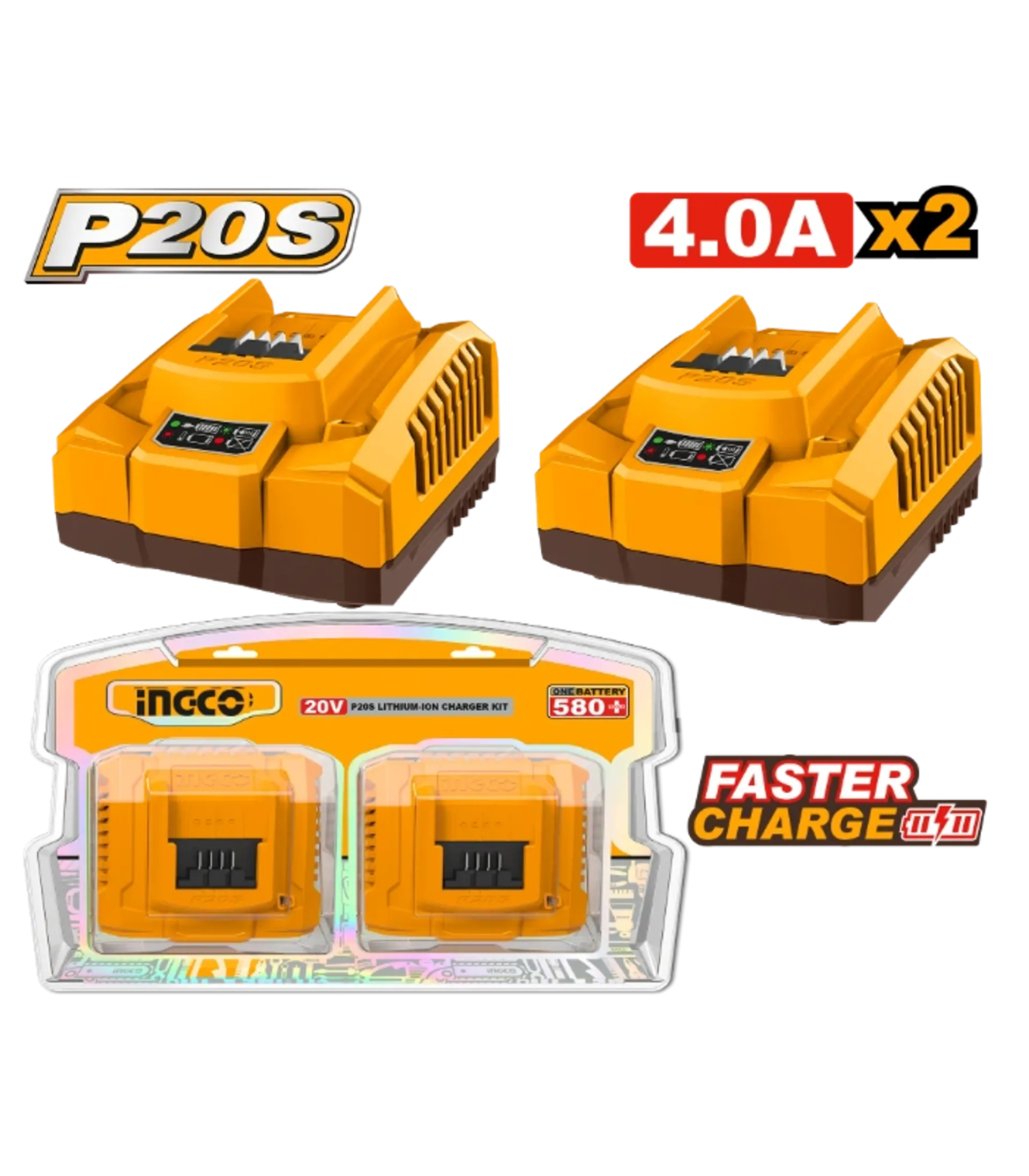 Karikues për bateri 20V set 2/1 4A INGCO COSLI250388(M)
