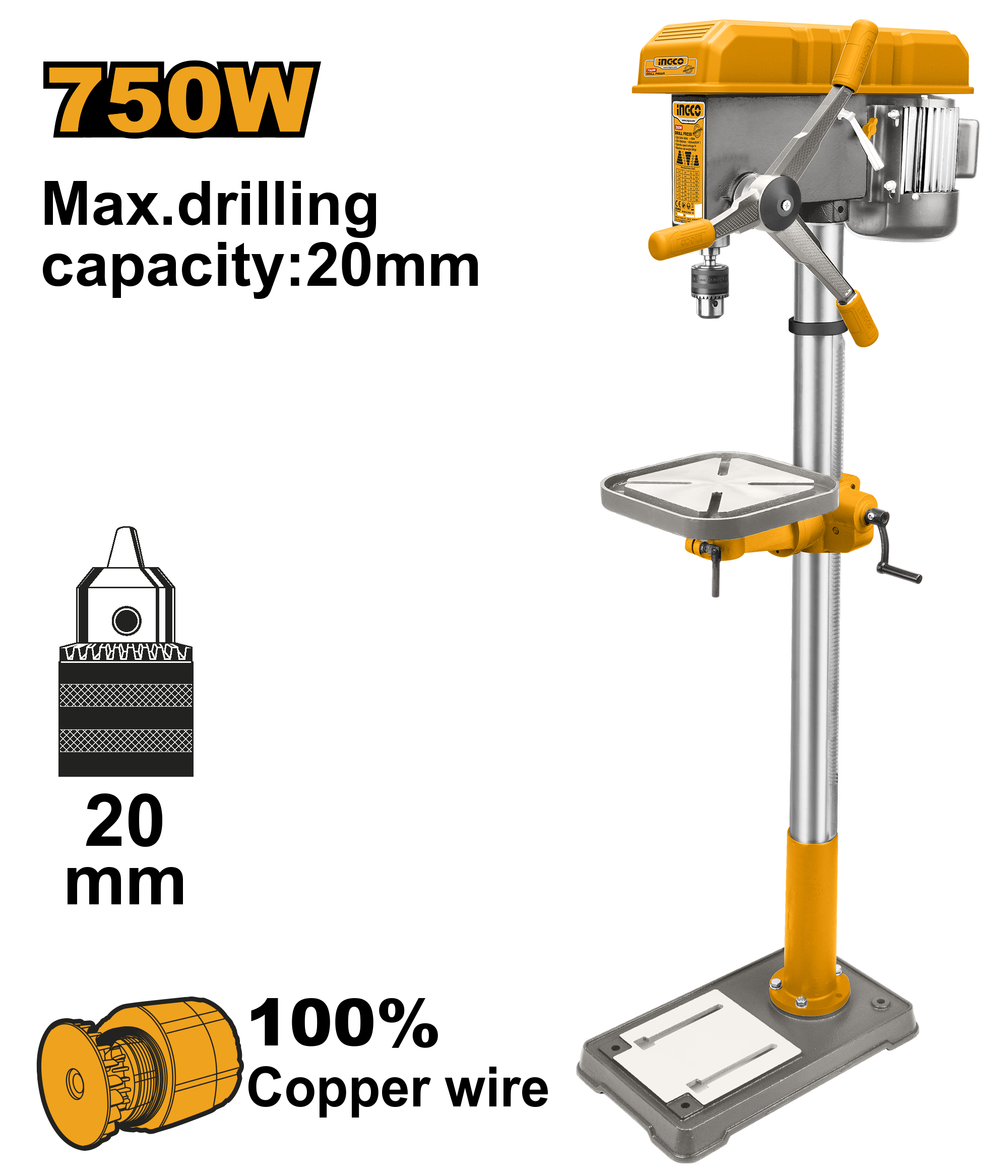 Makinë Shpuese Tavolë 750W INGCO DP207505