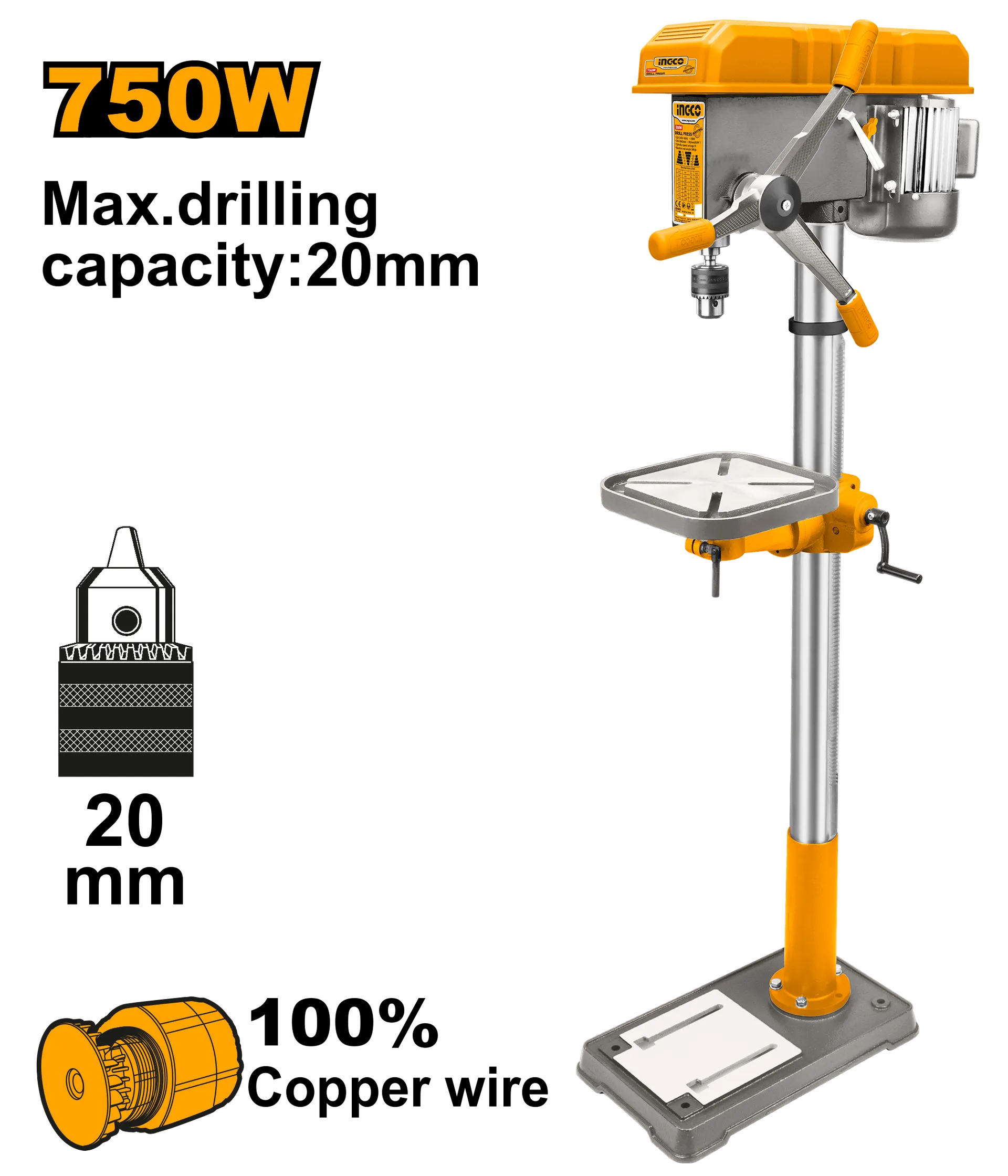 Makinë Shpuese Tavolë 750W INGCO DP207505