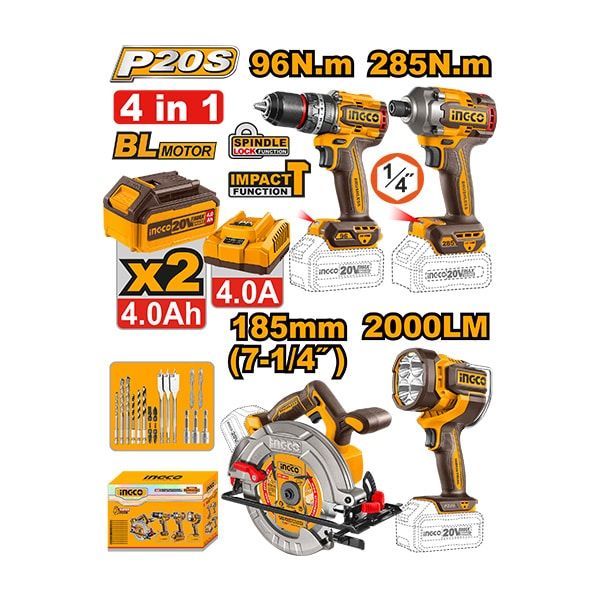 COMBO СЕТ 4/1 2×4.0Ah INGCO COSLI241297
