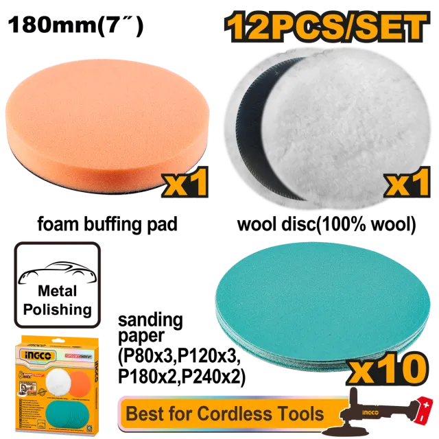 СЕТ ЗА ПОЛИРАЊЕ 180mm INGCO APG18012