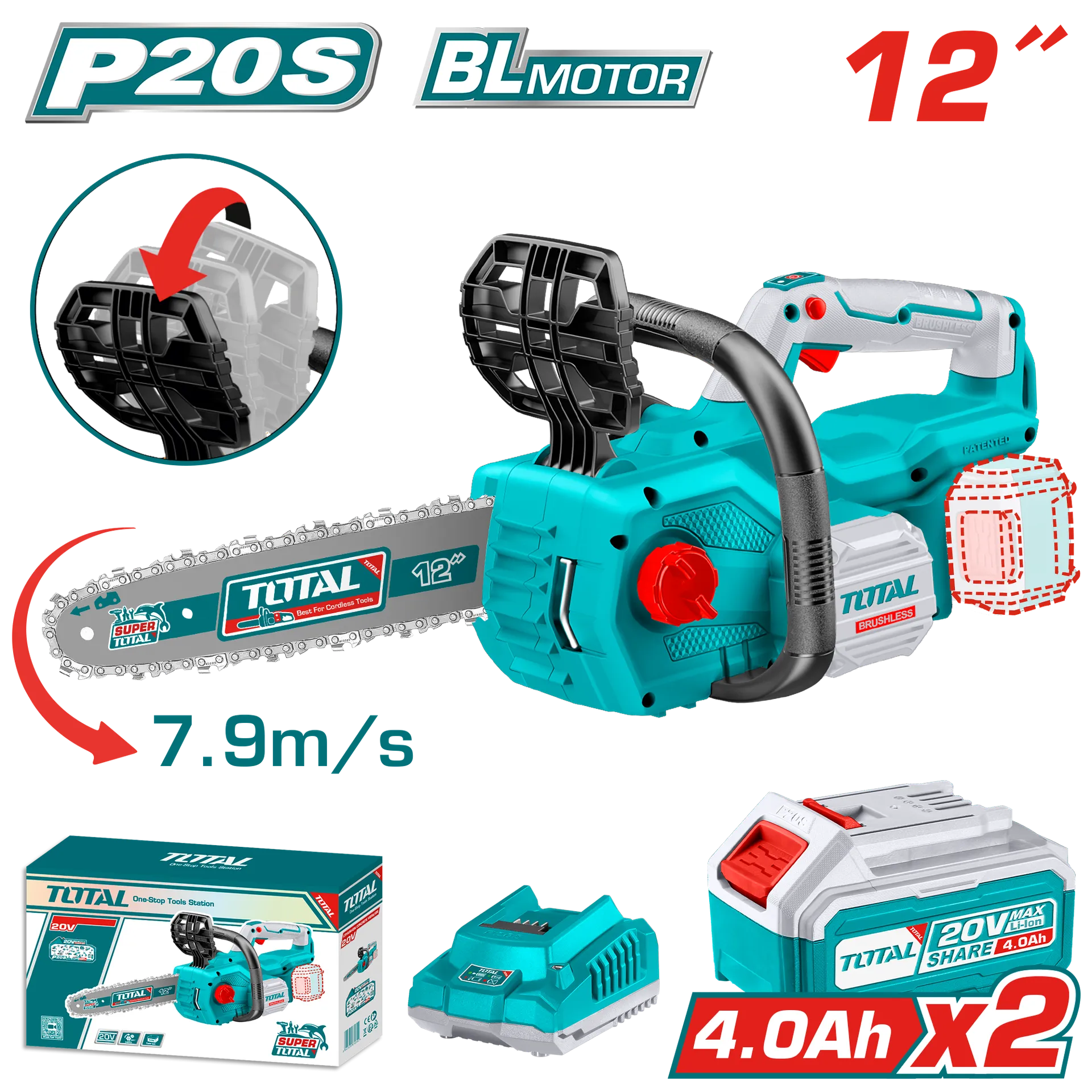 Motorna pila 20V 2×4.0Ah bateritë zinxhir-12″ 305mm TOTAL TGSLI201286