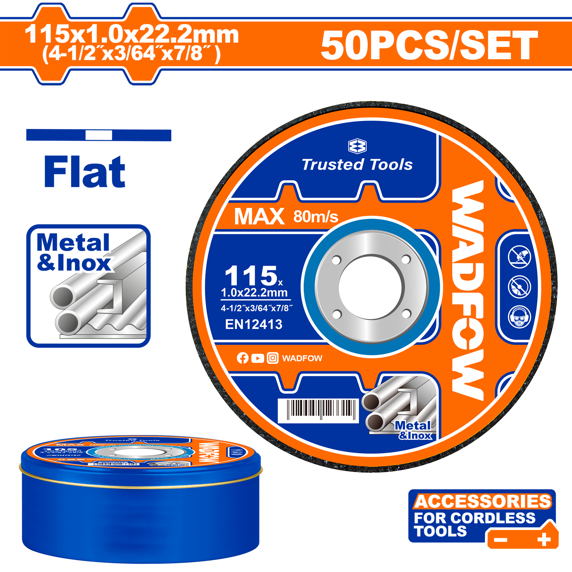 БРУСЕН КАМЕН СЕТ 50/1 115×1.0mm МЕТАЛ & ИНОКС WADFOW WAC3L45
