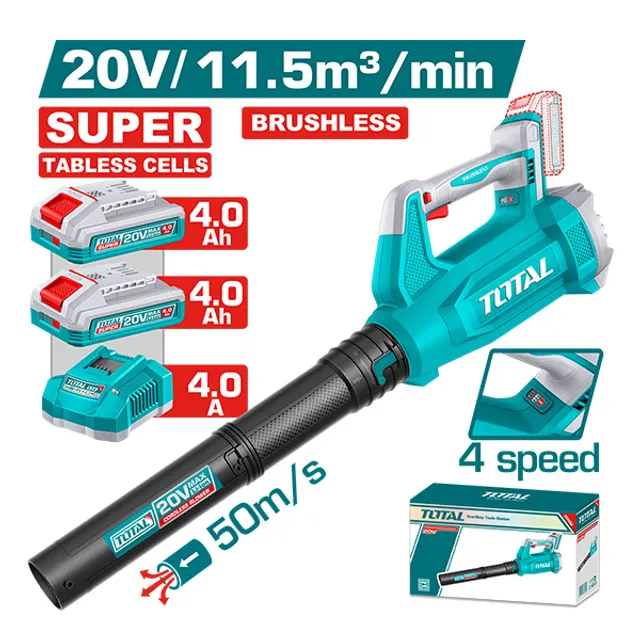 АСПИРАТОР ДУВАЧ 20V 11.5m³/min BRUSHLESS 2×4.0Ah БАТЕРИИ TOTAL TABLI205082