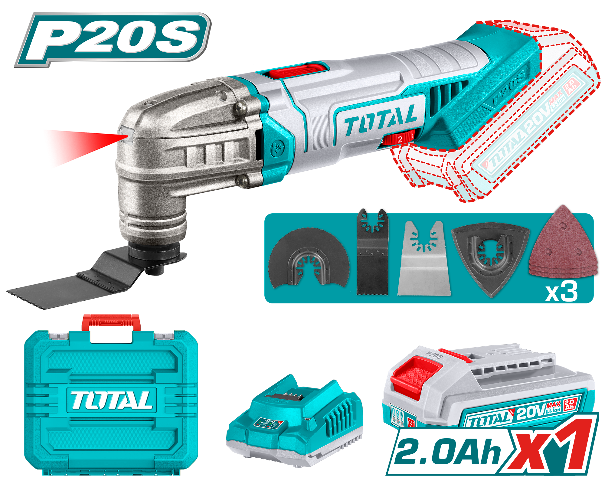 Mjet shumëndërimor multitool 20V 1×2.0Ah TOTAL TMLI20228
