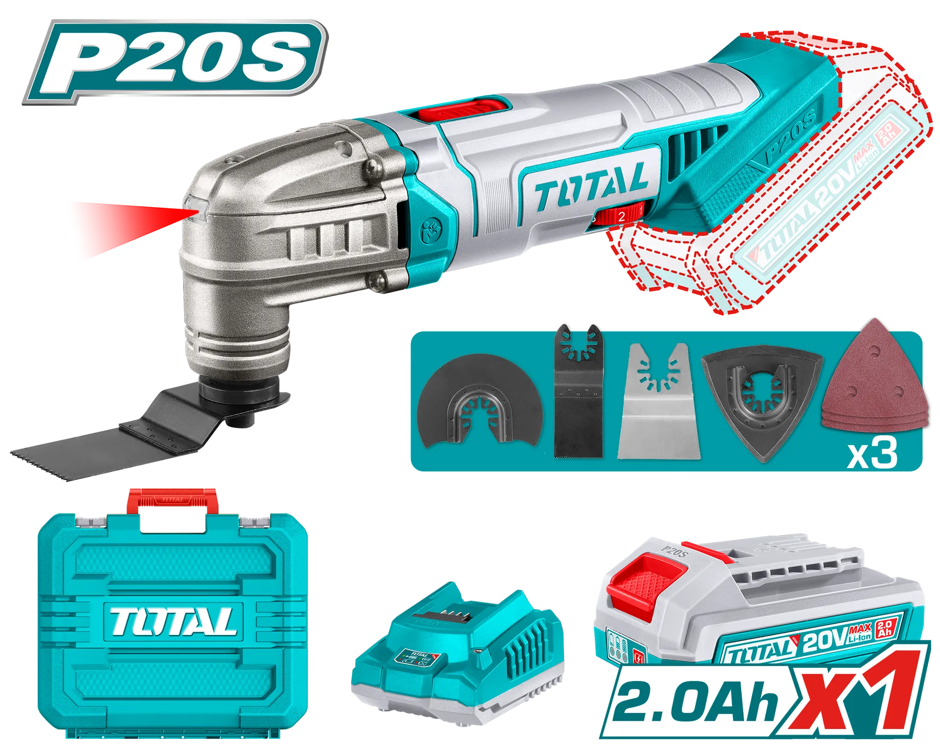 Mjet shumëndërimor multitool 20V 1×2.0Ah TOTAL TMLI20228