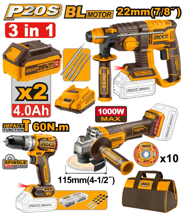INGCO COMBO СЕТ 3/1 2×4.0Ah – COSLI240202