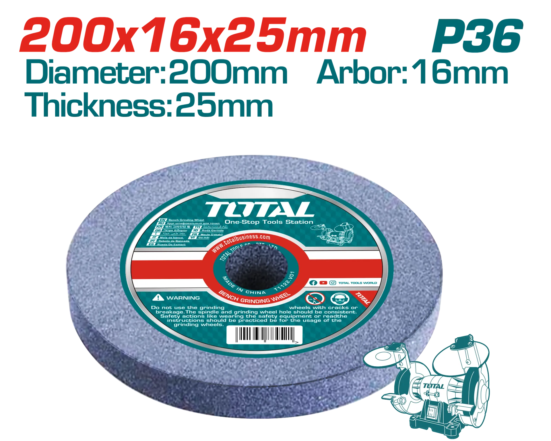 БРУСЕН КАМЕН ЗА СТОЛНА БРУСИЛКА 200mm TBG35020 P36 – TOTAL TAC2006026