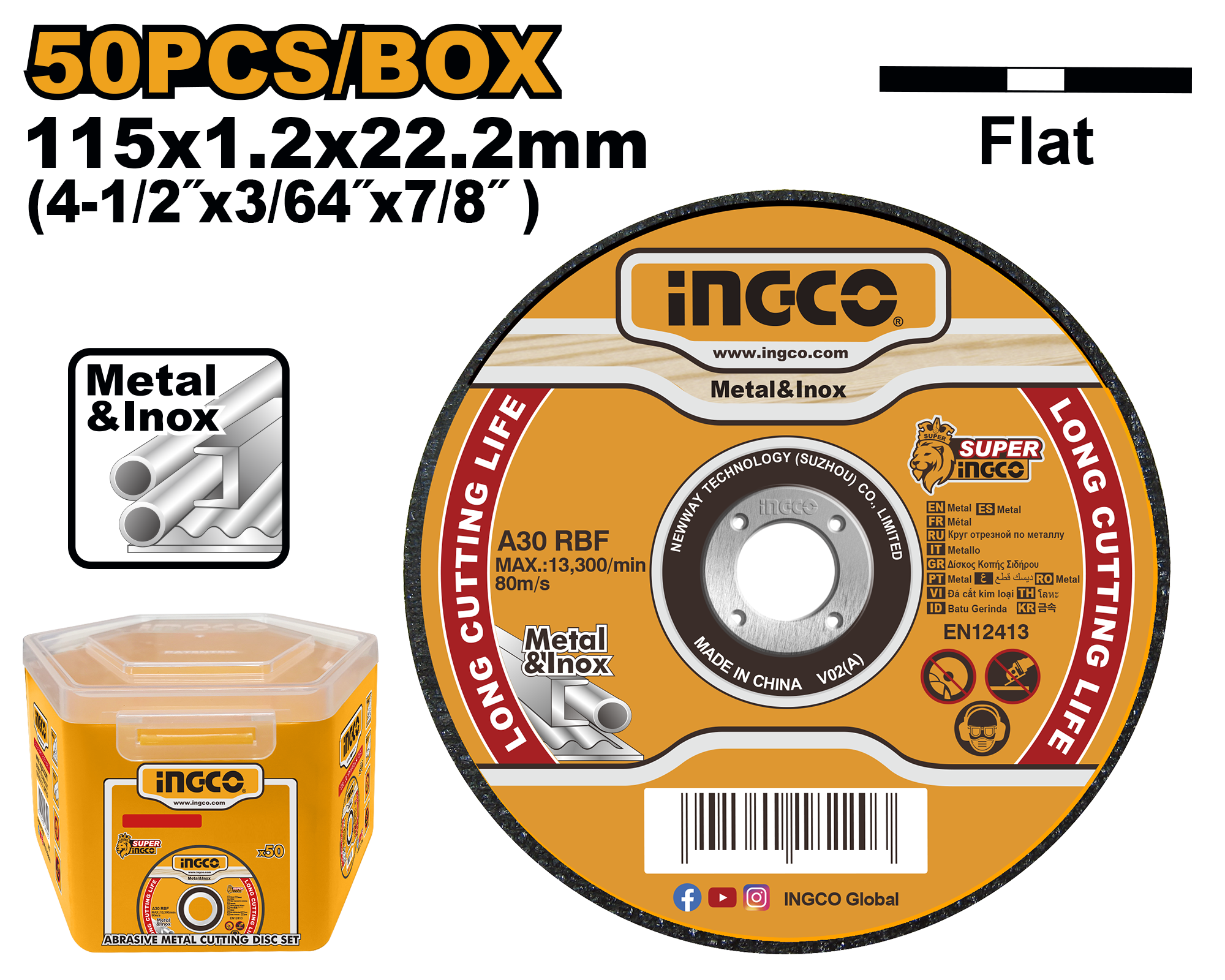 Guri zharje për metal 115x1.2mm set 50 Çifte INGCO MCD1211550