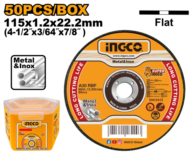 БРУСЕН КАМЕН ЗА МЕТАЛ 115×1.2mm СЕТ 50 Пар. INGCO MCD1211550