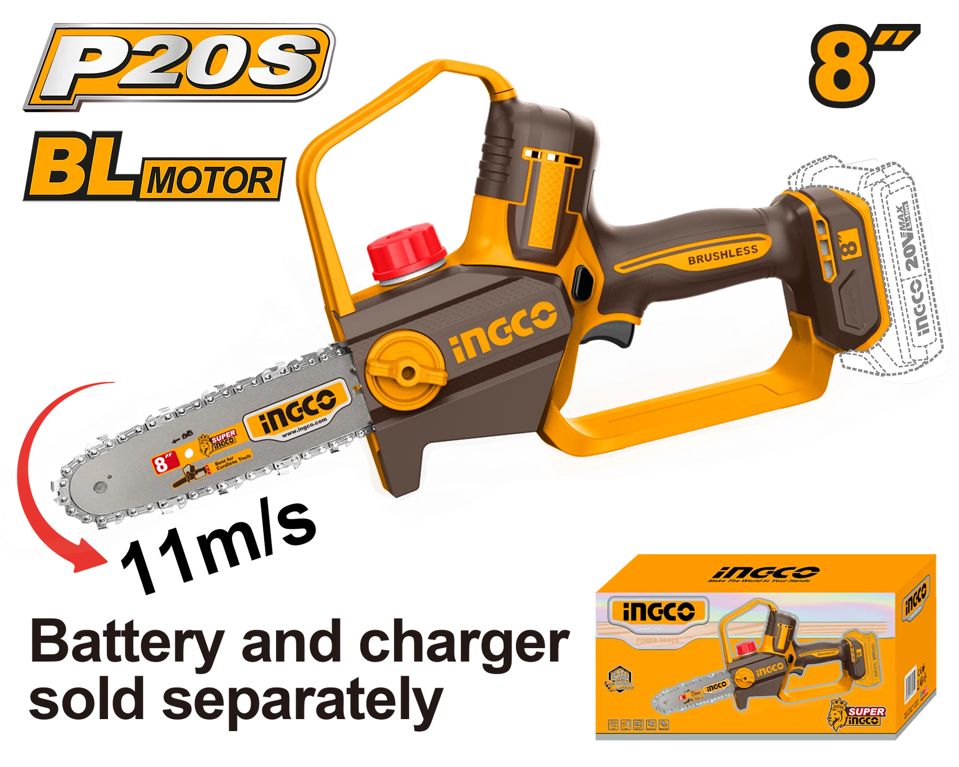 Motorreza baterike 8" solo pa bateri INGCO CGSLI2088