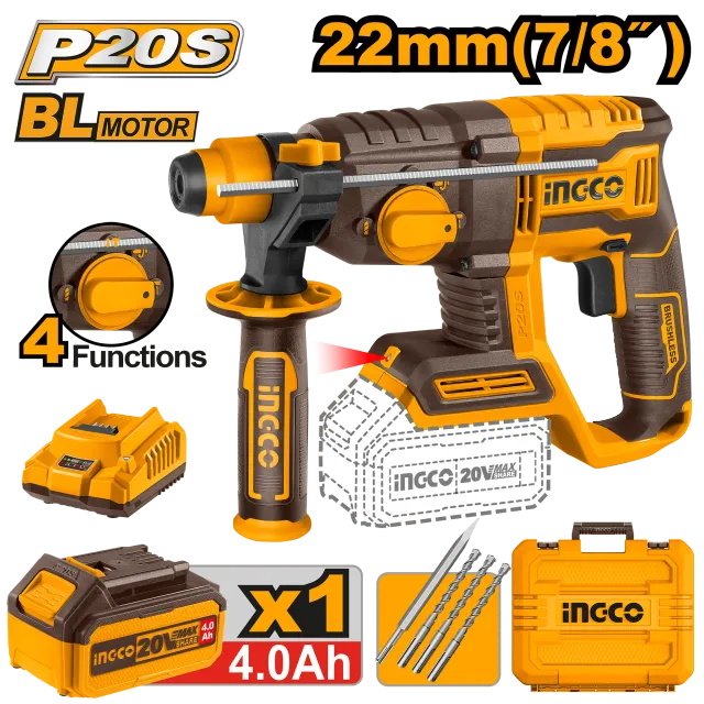 УДАРЕН ЧЕКАН ДУПЧАЛКА SDS+ 20V 1×4.0Ah 22mm INGCO CRHLI202081