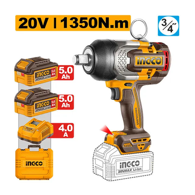 БАТЕРИСКИ УДАРЕН ОДВРТУВАЧ ЗА ГУМИ INGCO 20V 1350NM 2×5.0AH – CIWLI201356